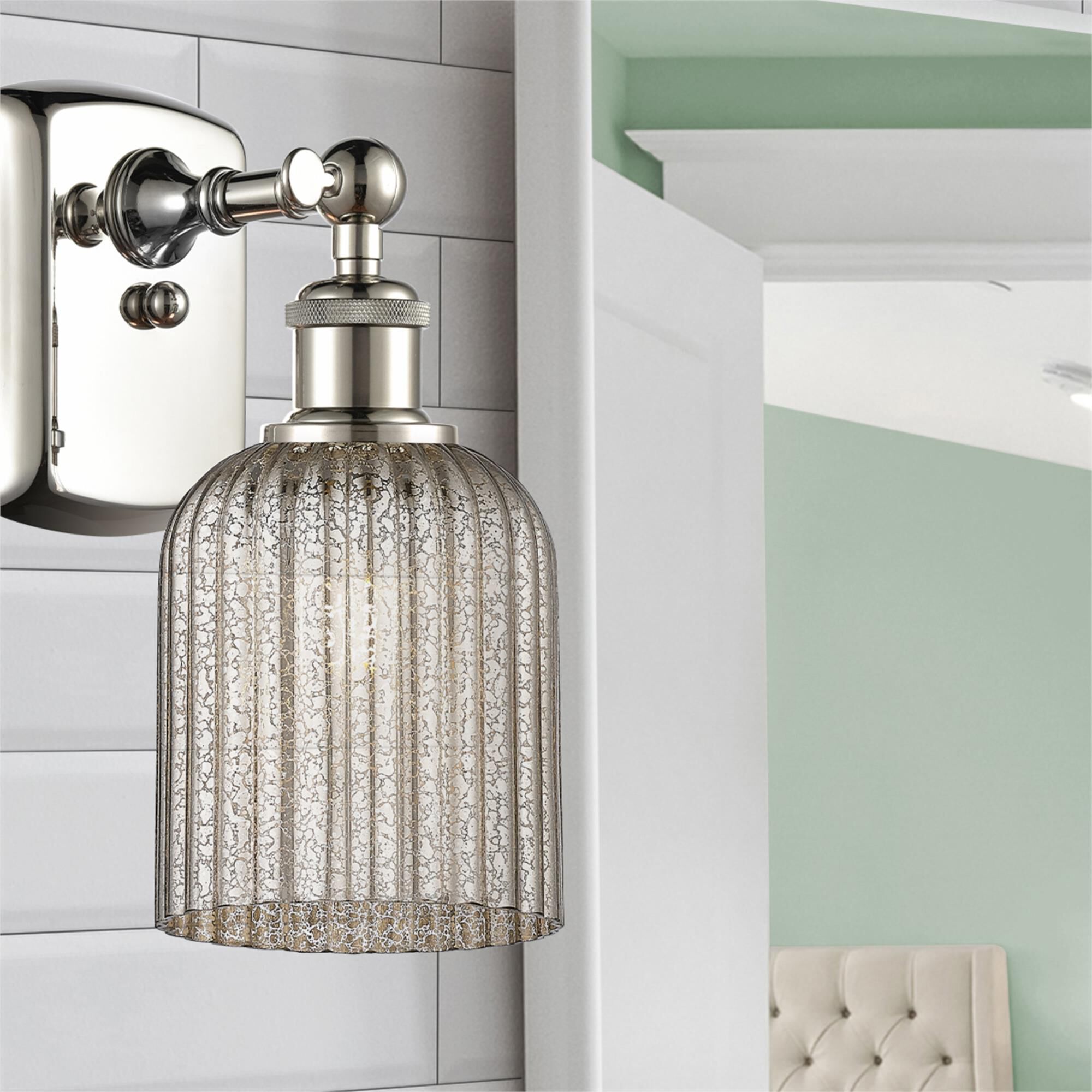 Shown in Polished Nickel finish and Mercury glass