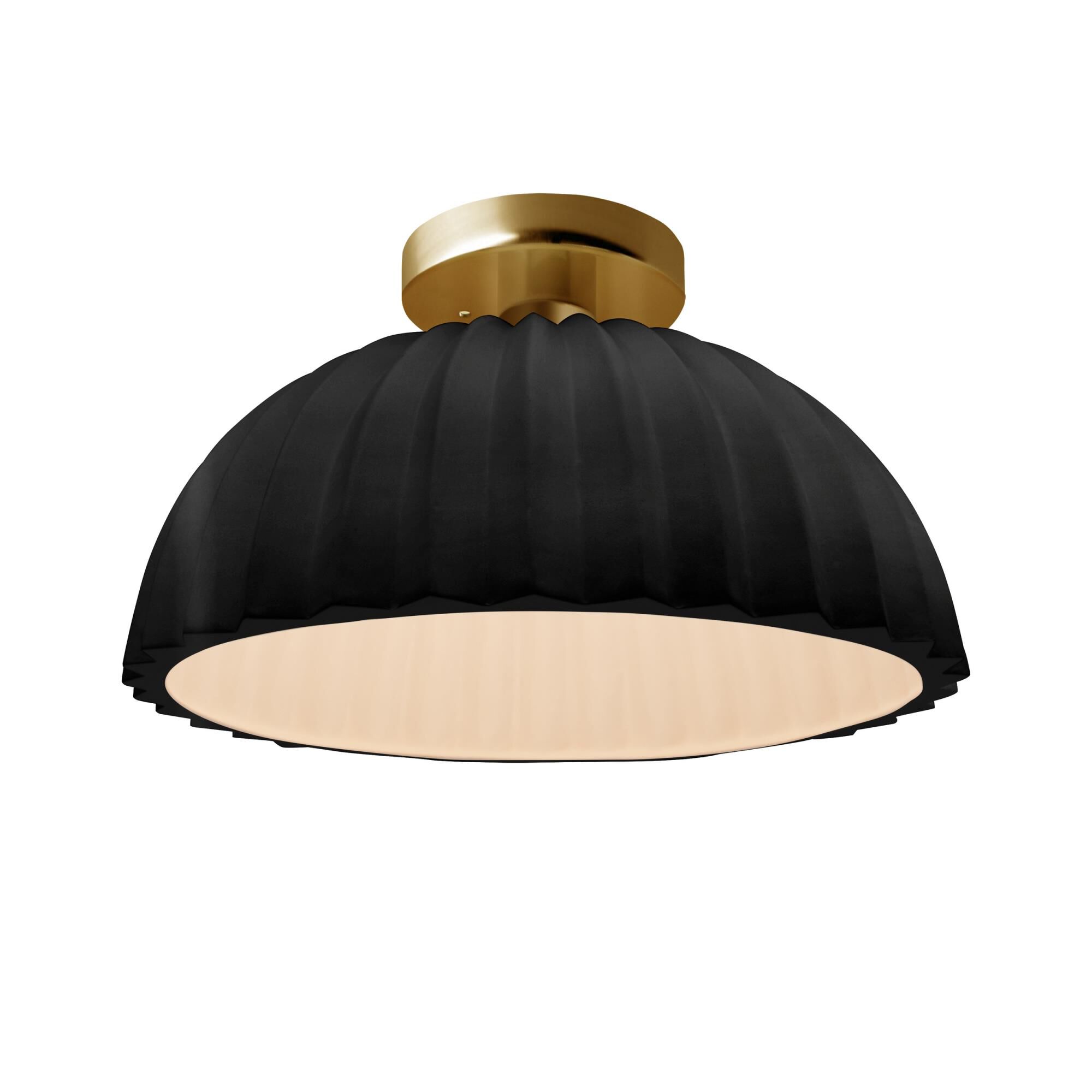 Shown in Brushed Brass finish and Gloss Black With Matte White Internal Finish shade