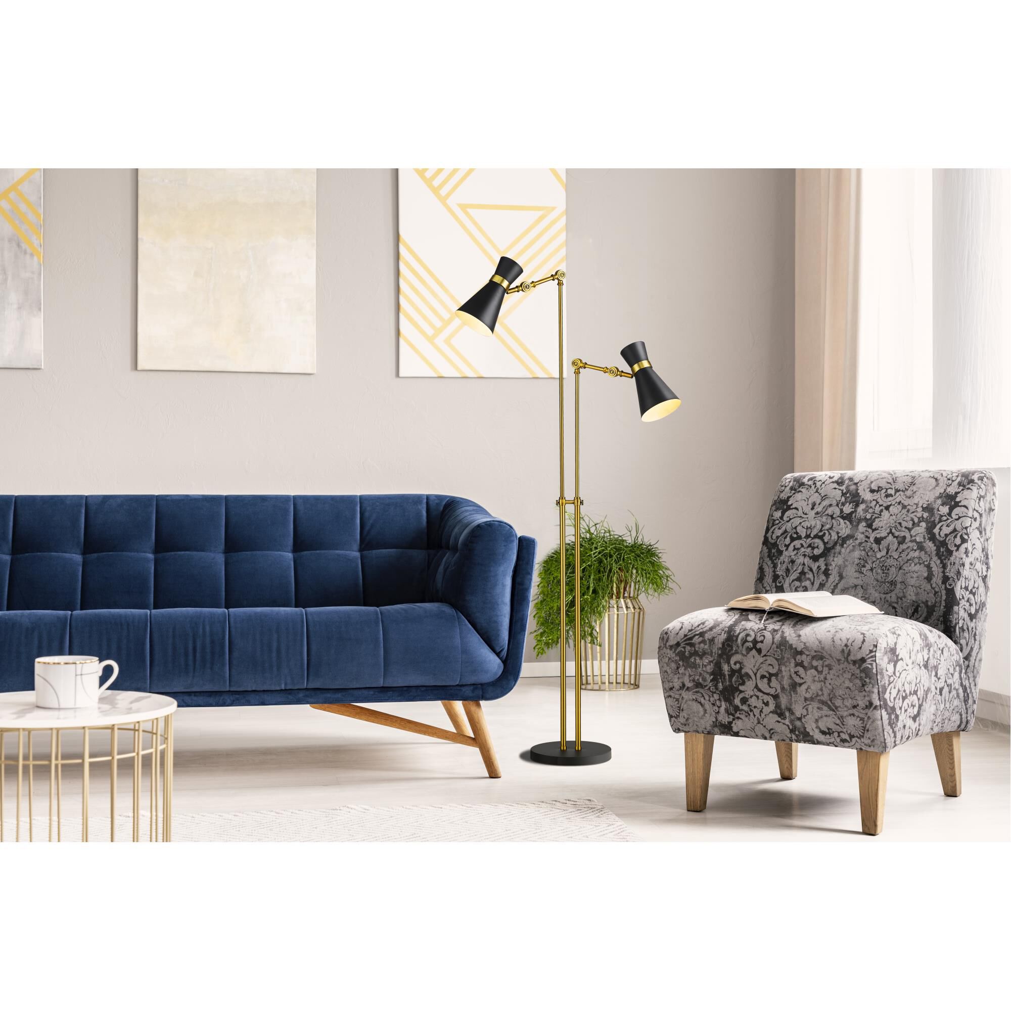 Shown in Matte Black + Heritage Brass finish and Metal glass and Metal shade