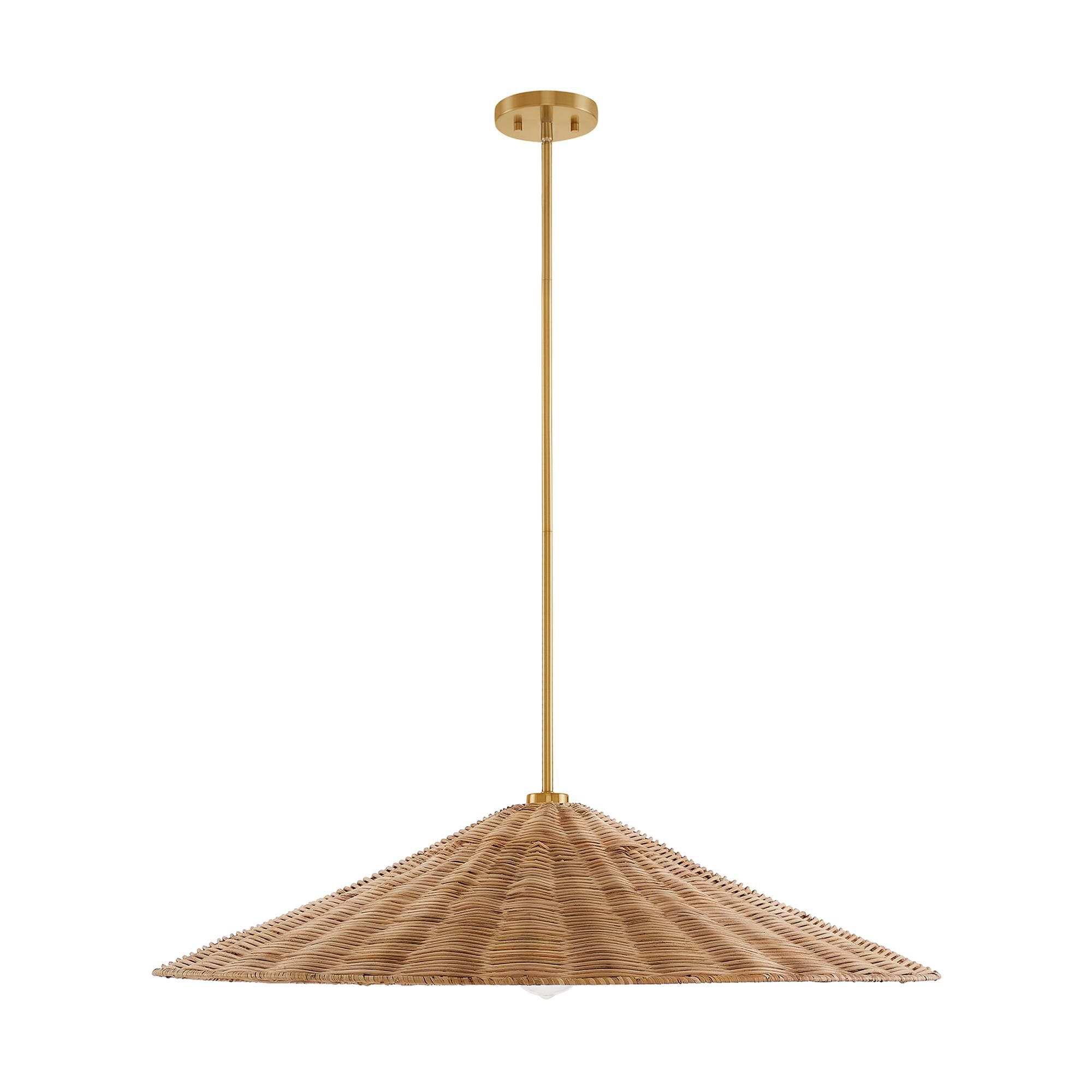 Shown in Natural Brass finish and Natural Rattan shade