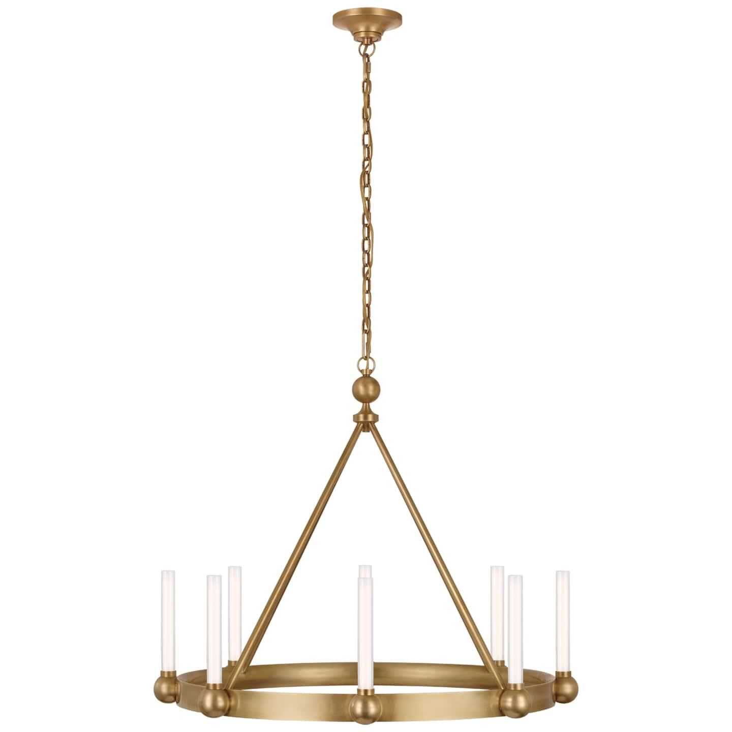 Shown in Hand-Rubbed Antique Brass finish and White glass
