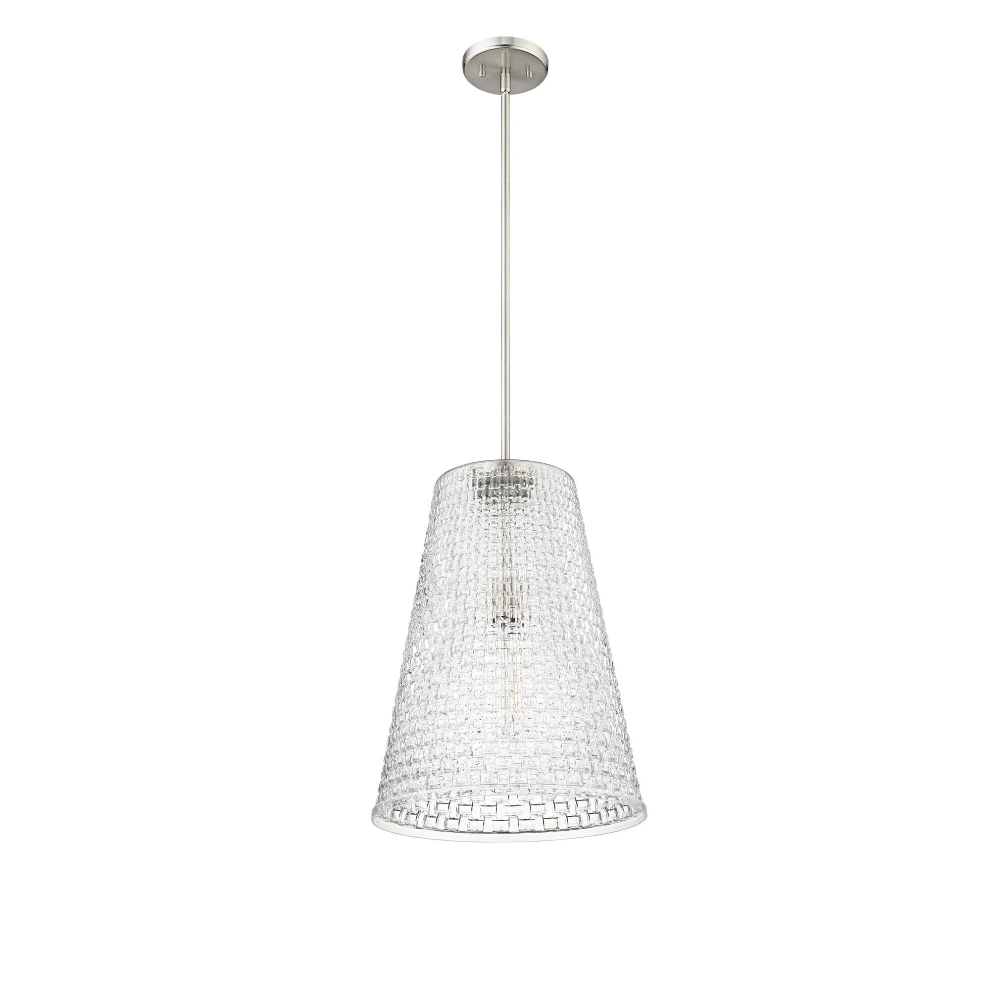 Shown in Brushed Nickel finish and Rattan Lattice Clear shade