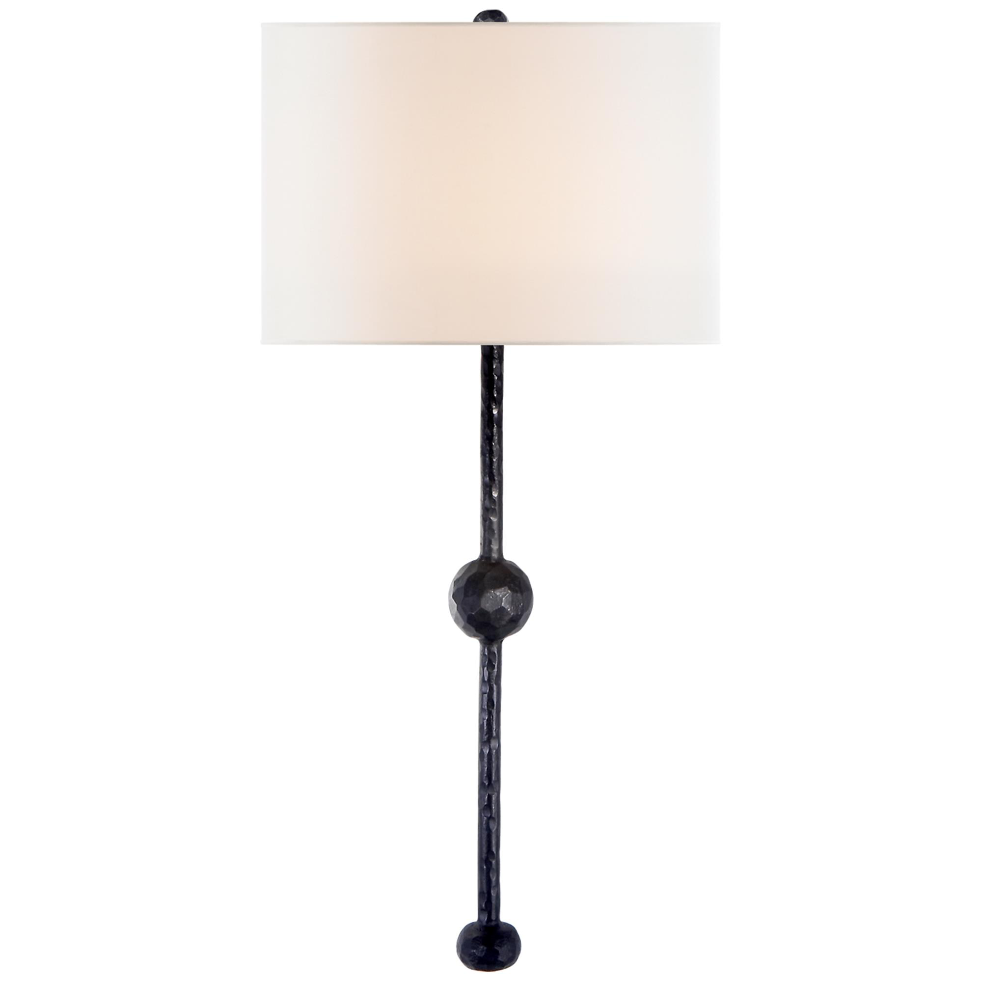 Shown in Aged Iron finish and Linen Shield shade