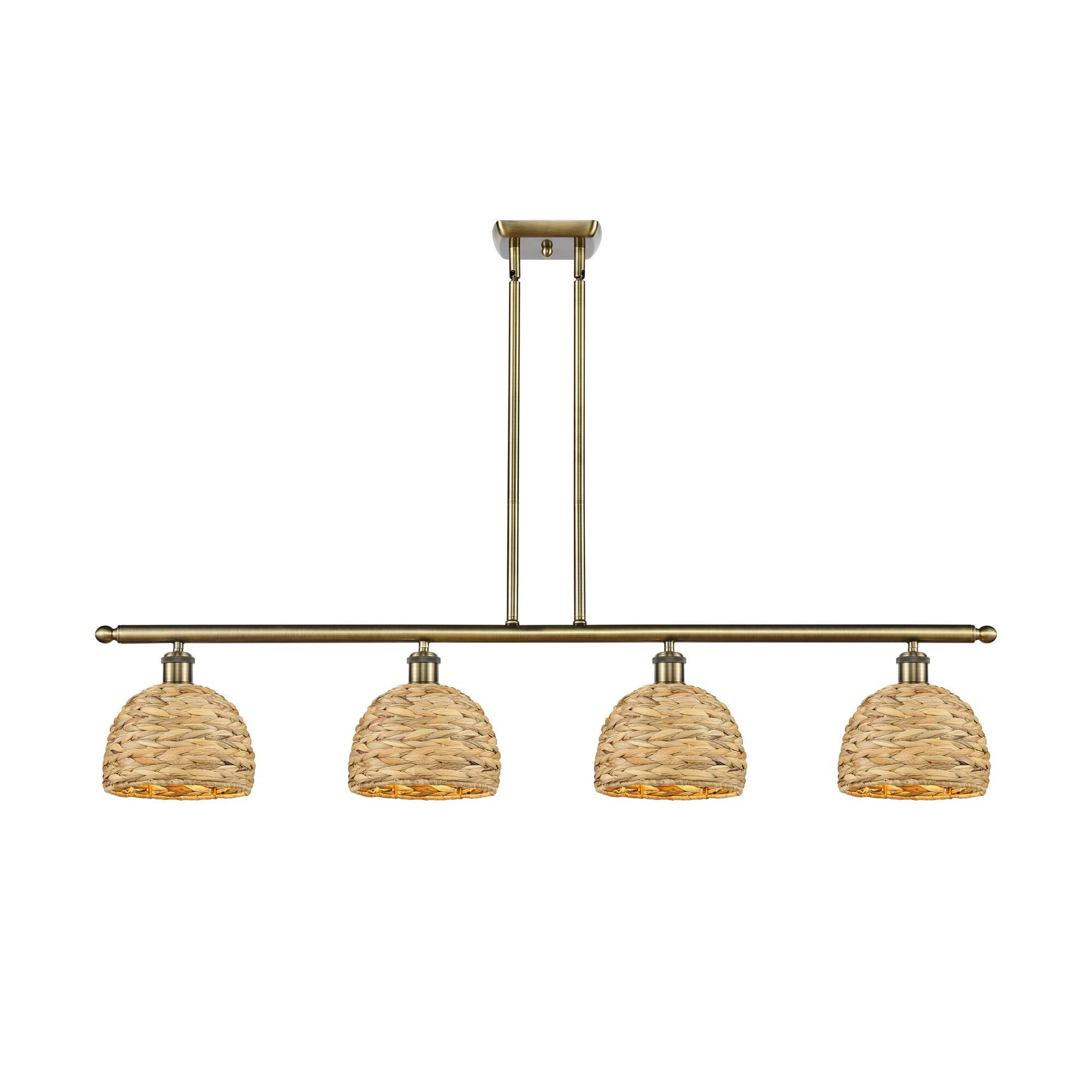 Shown in Antique Brass finish and Natural shade
