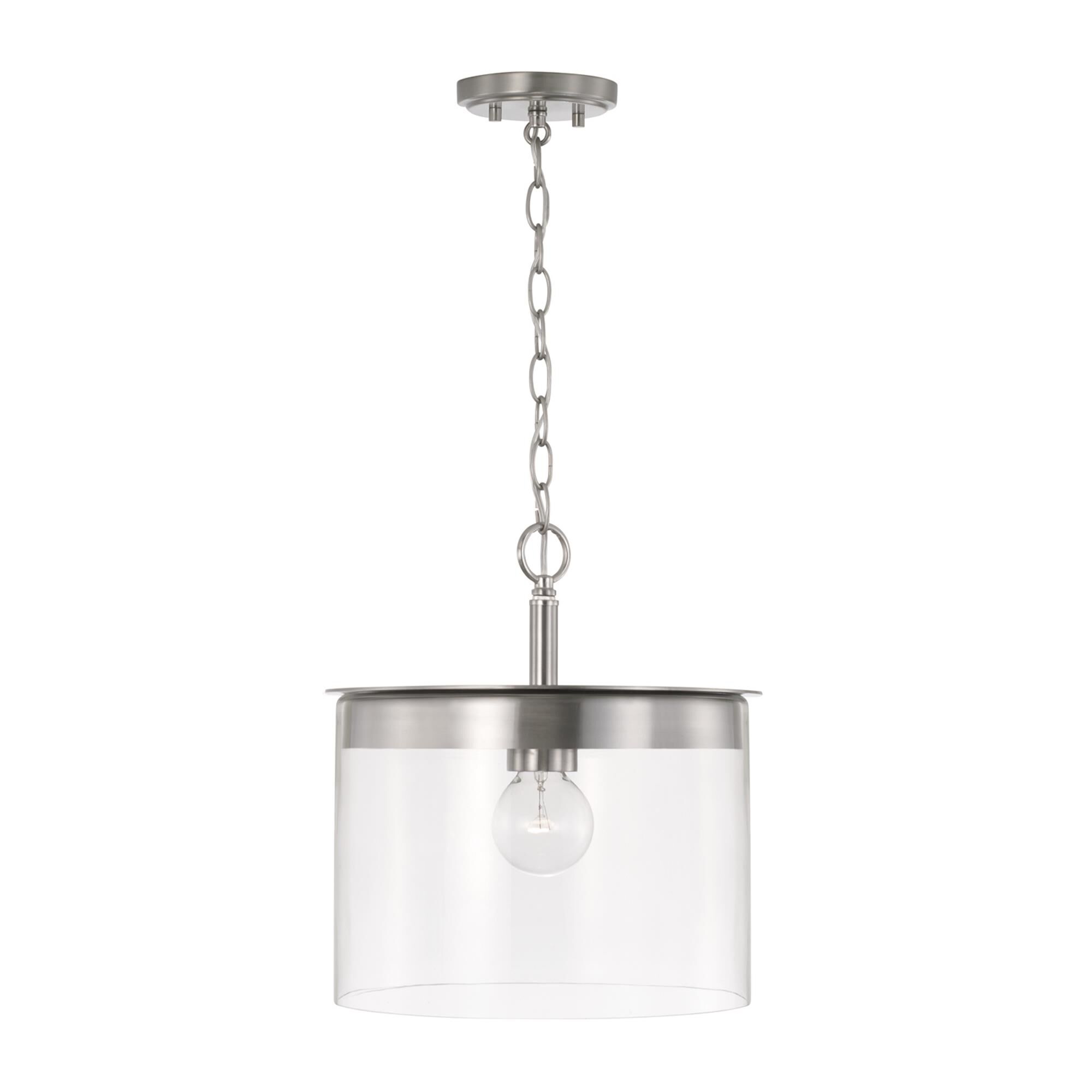 Shown in Brushed Nickel finish and Clear glass
