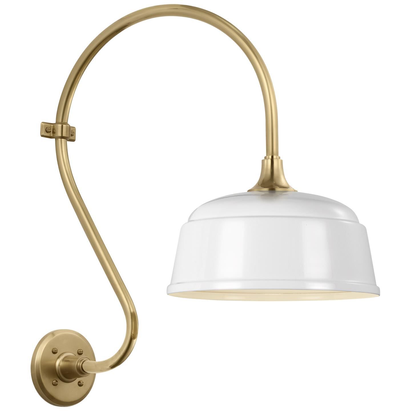 Shown in Hand-Rubbed Antique Brass finish and White Rockhouse shade