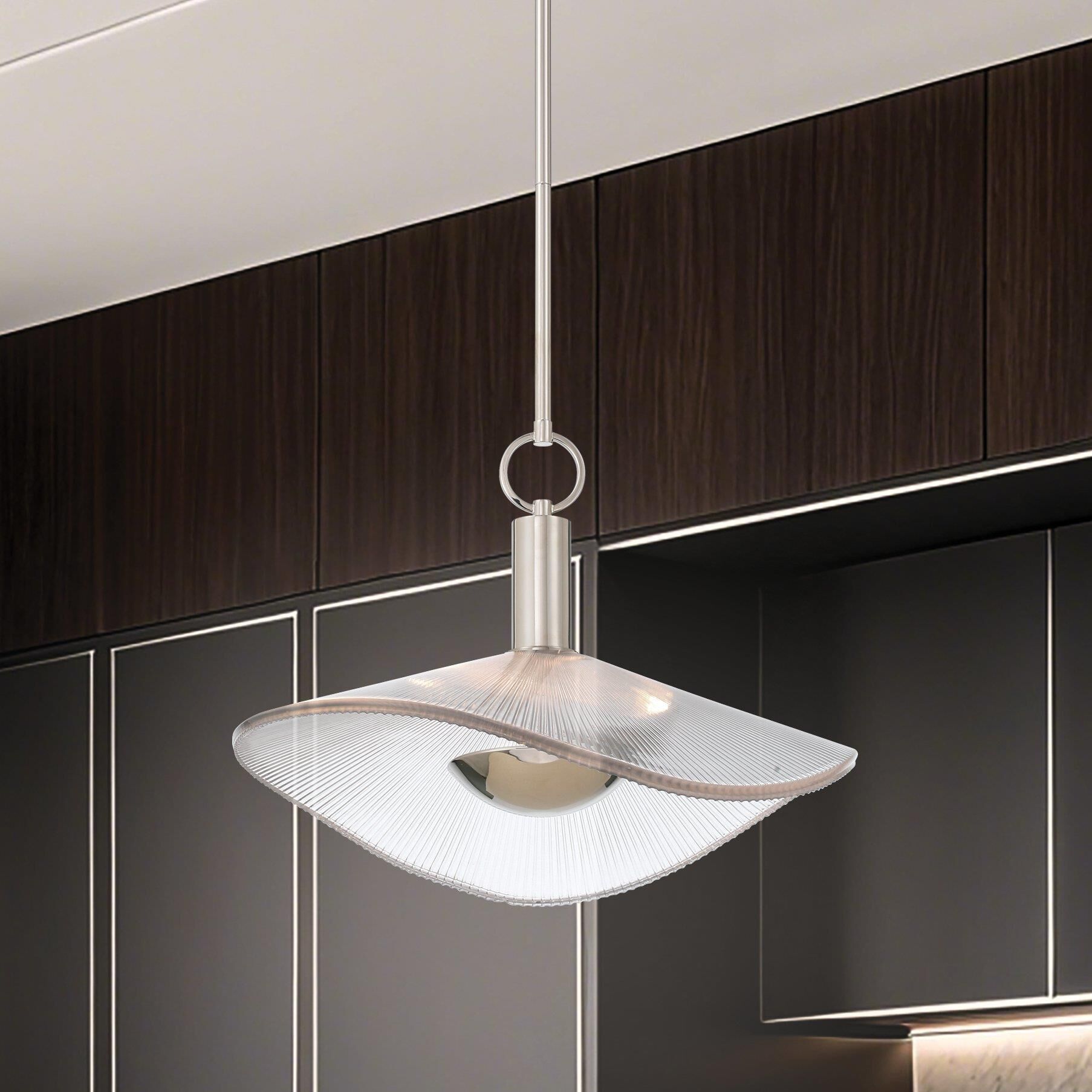 Shown in Polished Nickel finish and Clear Ribbed glass