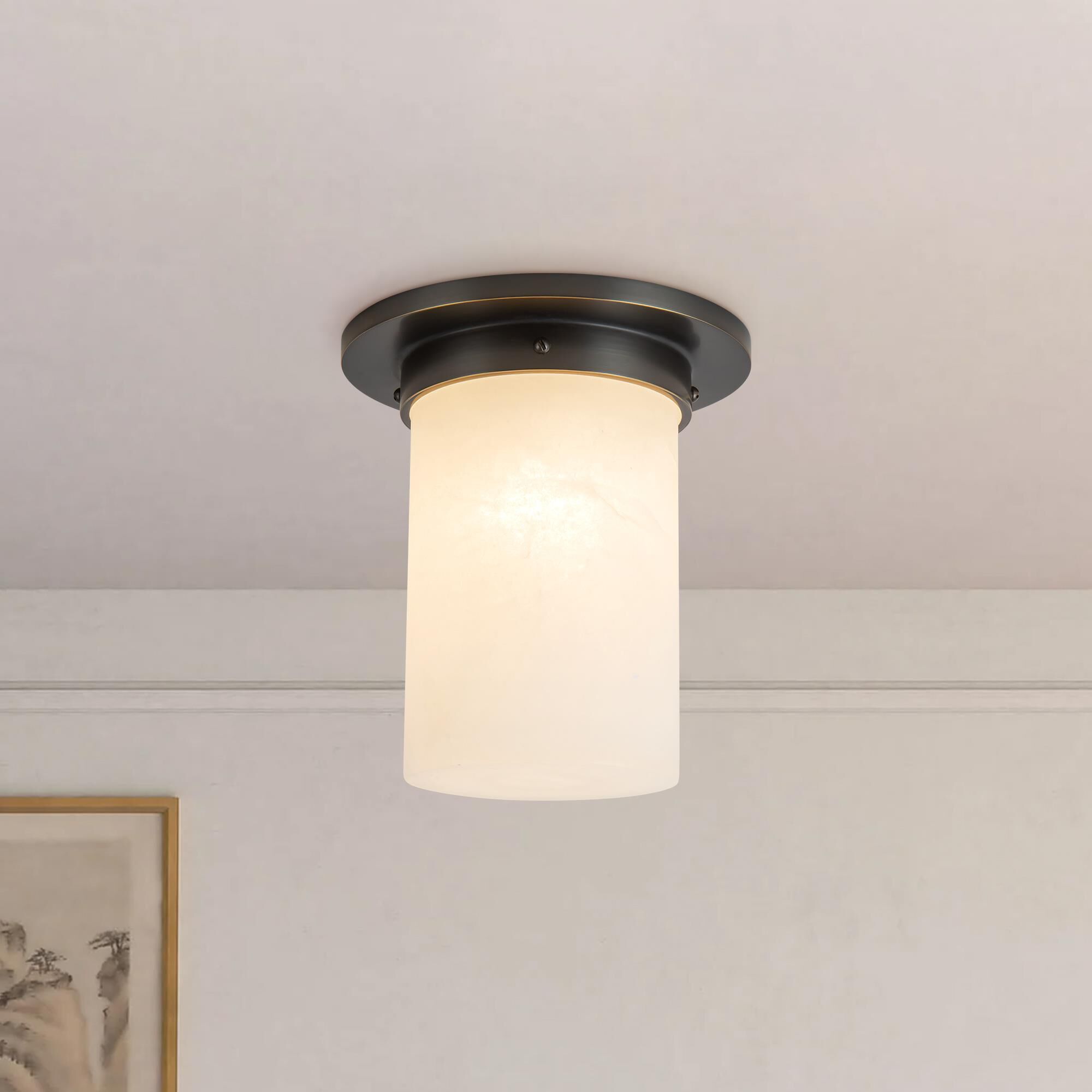 Shown in Urban Bronze finish and Alabaster glass