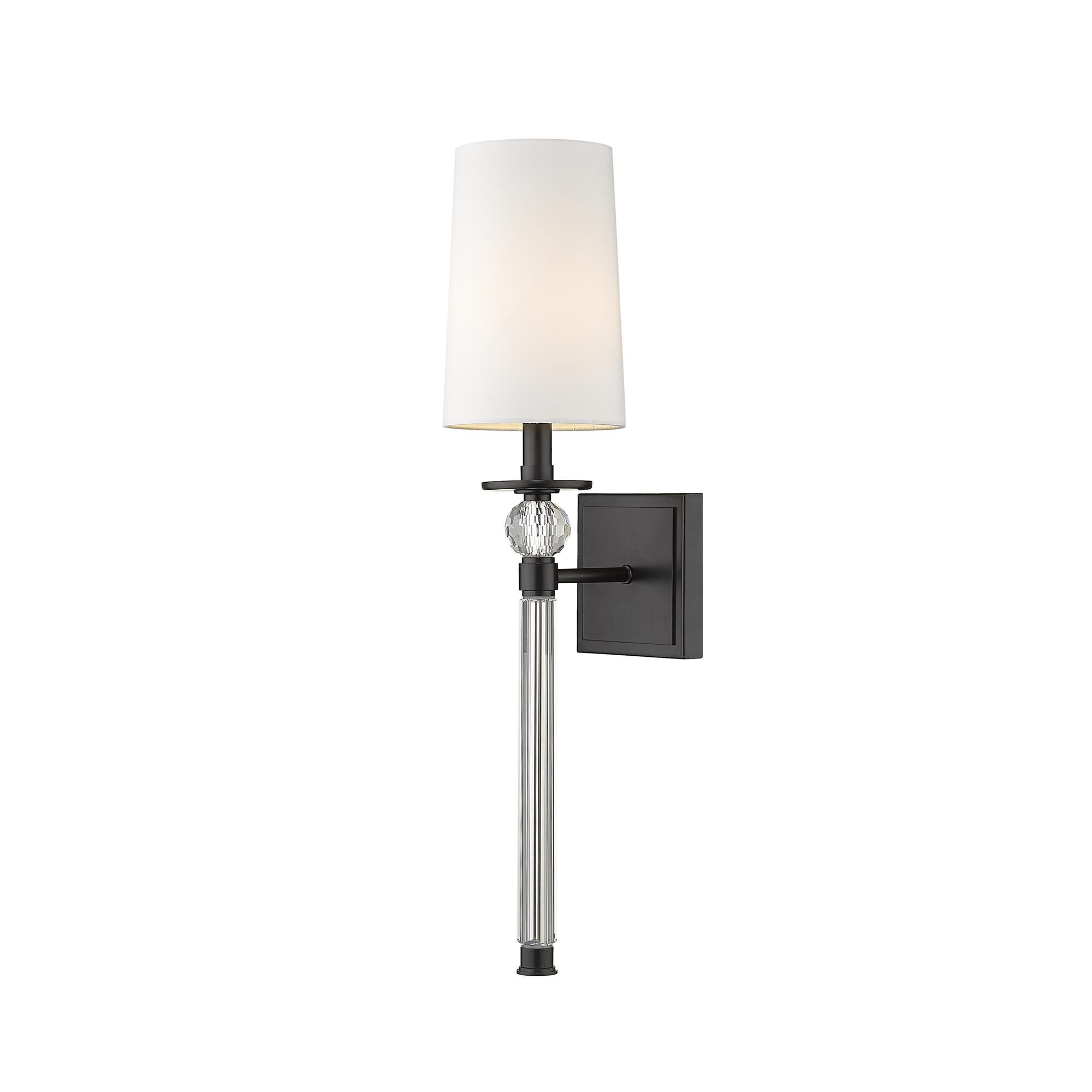 Shown in Matte Black finish and Fabric glass and Fabric shade