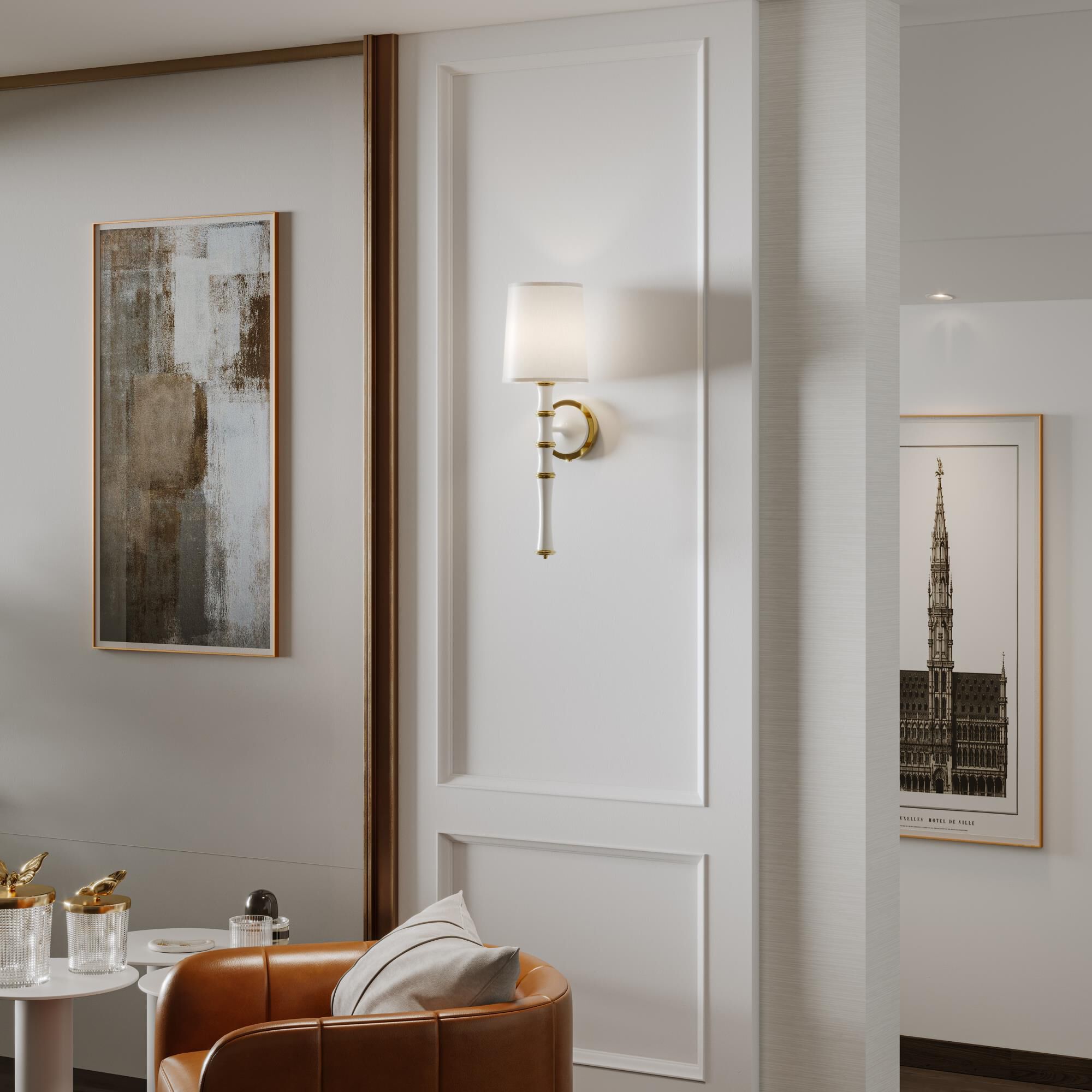 Shown in Daisy finish and Fondine shade and Modern Brass accent