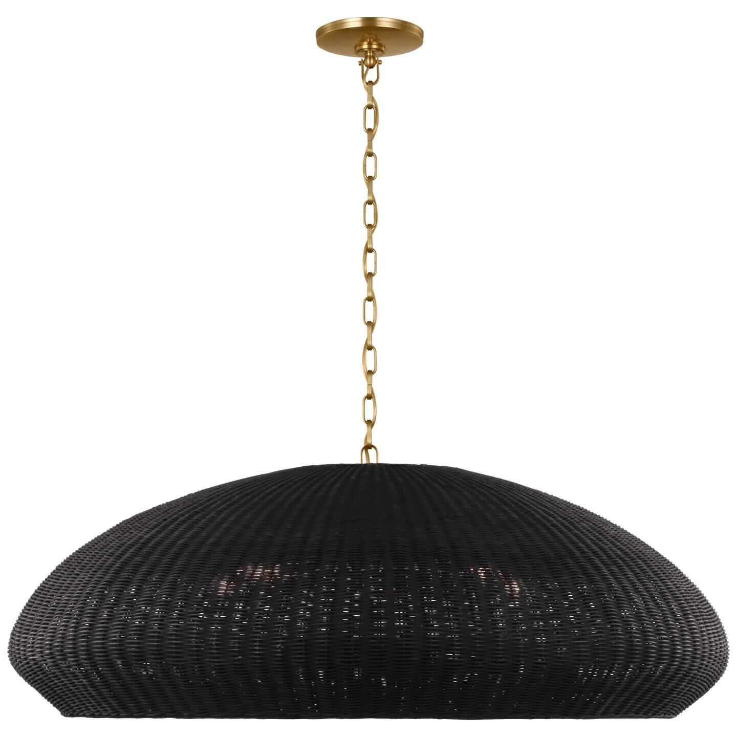 Shown in Antique-Burnished Brass finish and Charcoal Wicker shade