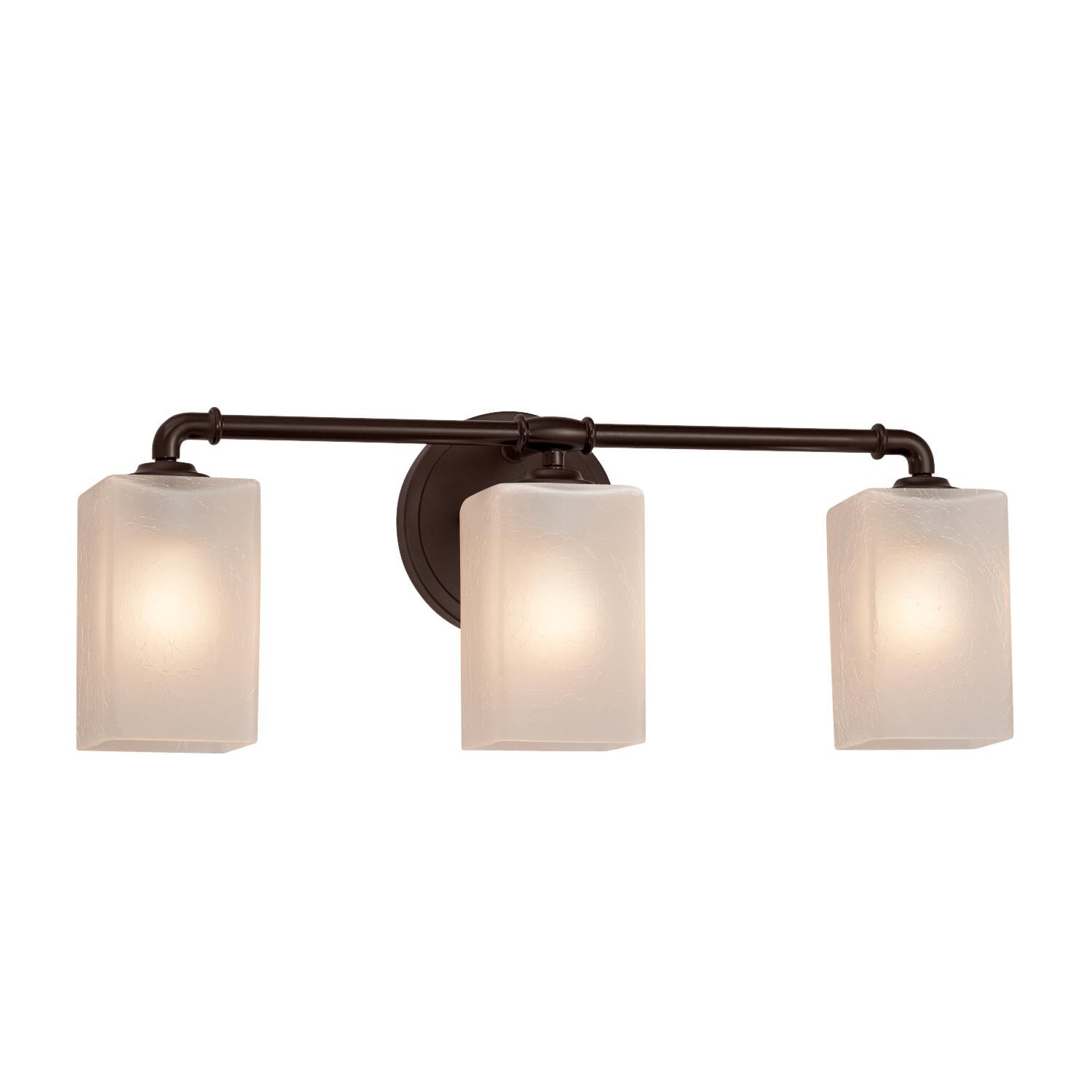 Shown in Dark Bronze finish and Artisan glass and Frosted Crackle shade and Square with Flat Rim accent
