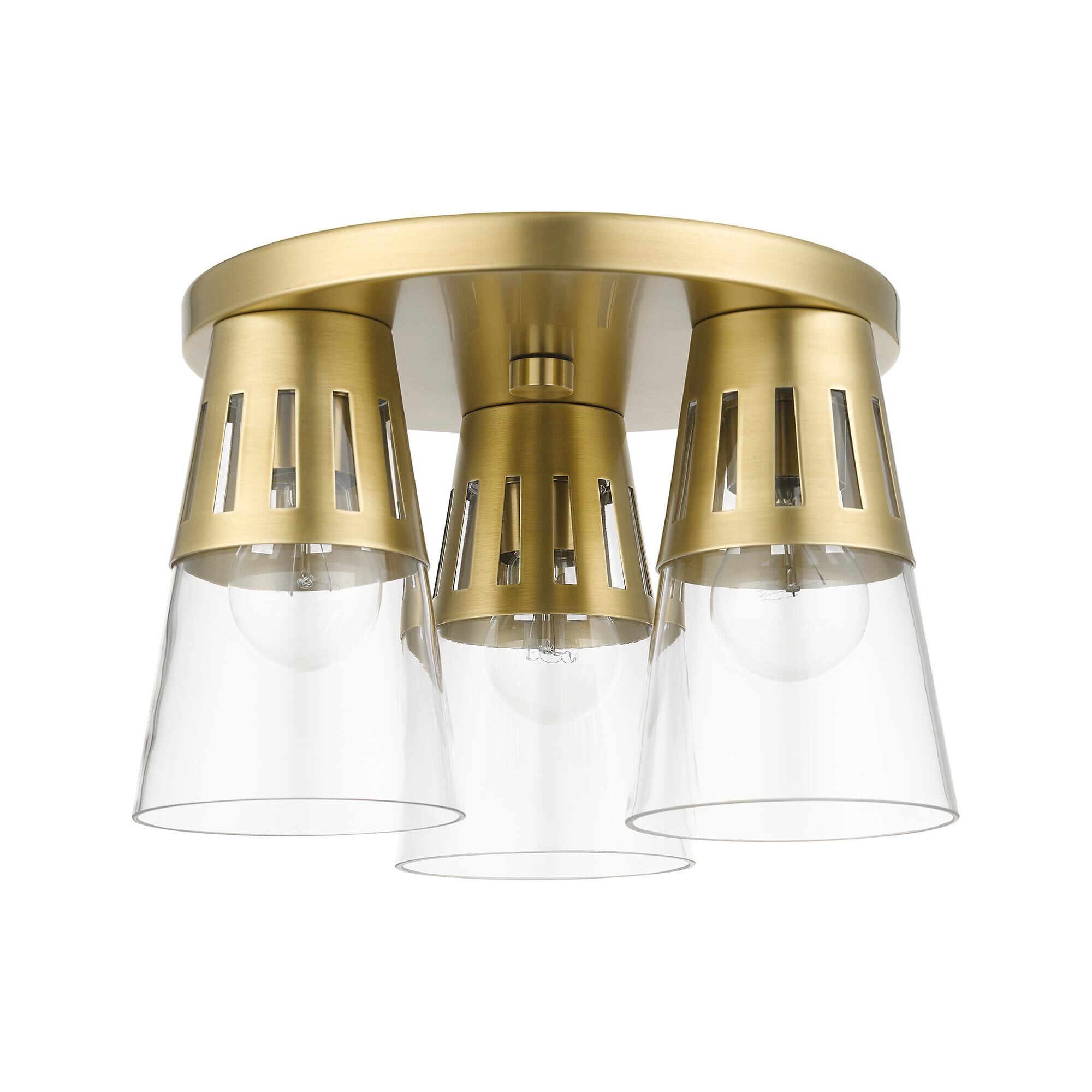 Shown in Natural Brass finish and Clear Hand Blown glass