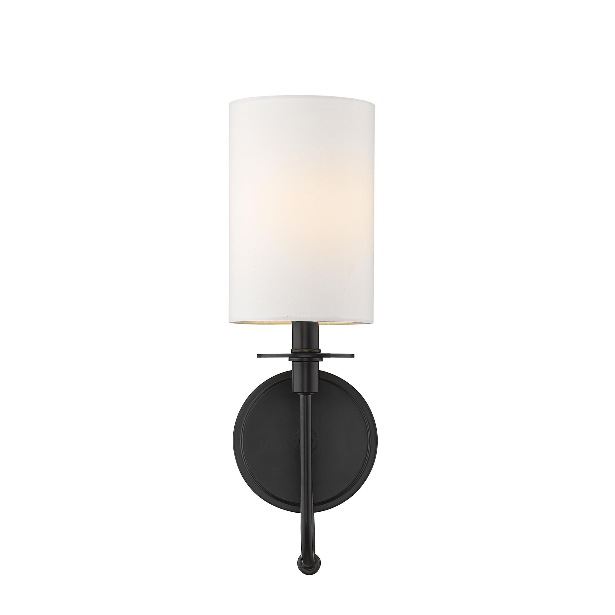 Shown in Matte Black finish and Fabric glass and Fabric shade