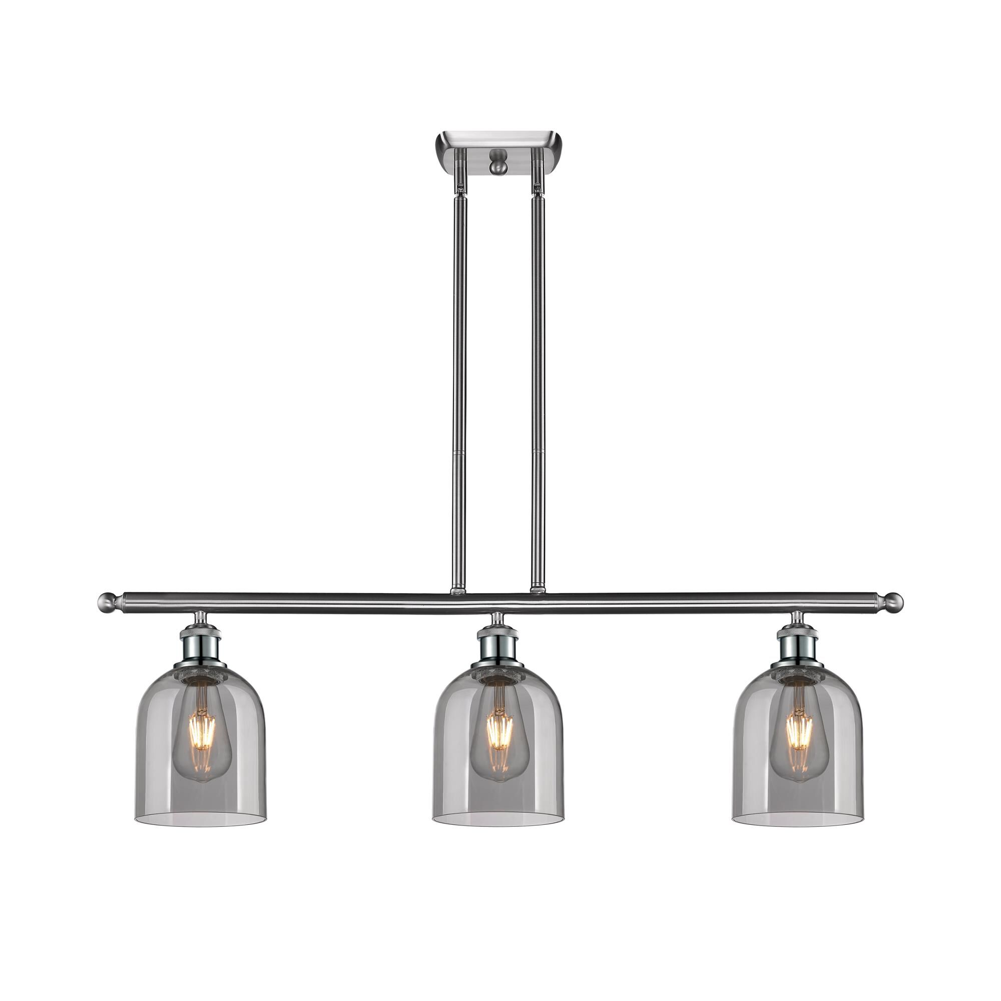 Shown in Brushed Satin Nickel finish and Light Smoke glass