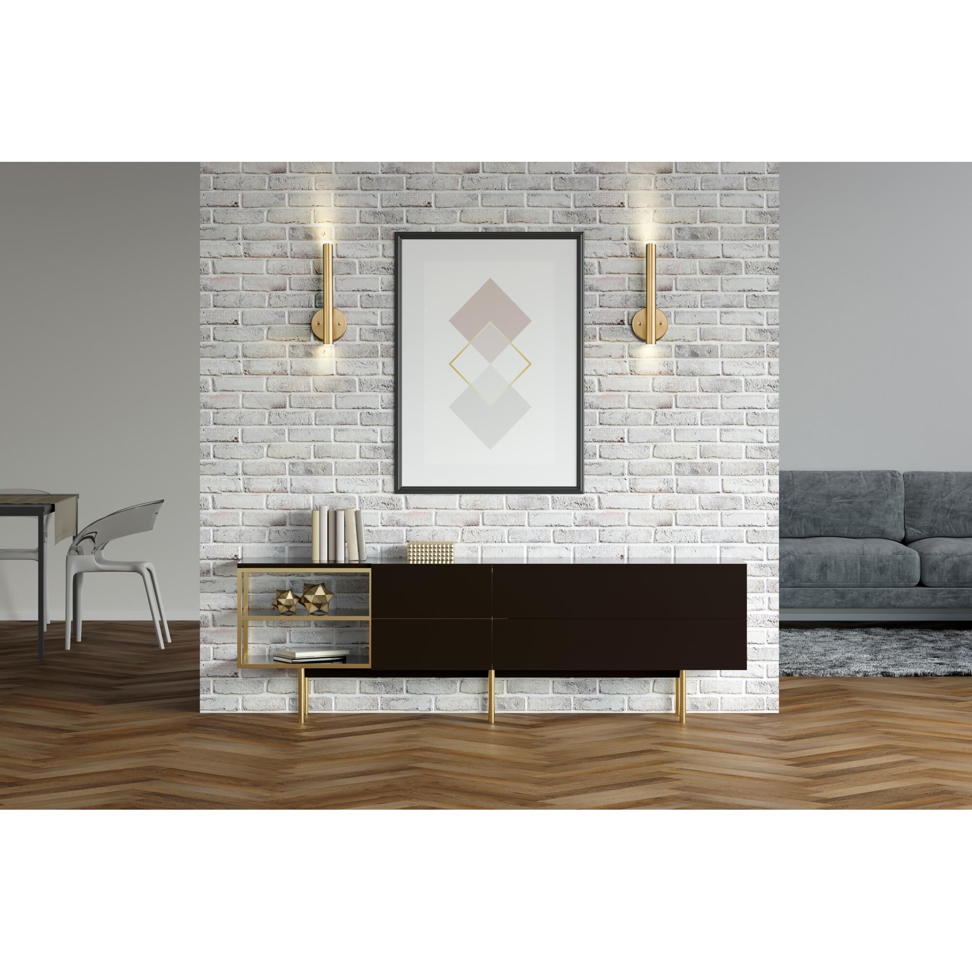 Shown in Modern Gold finish and Modern Gold glass and Modern Gold shade