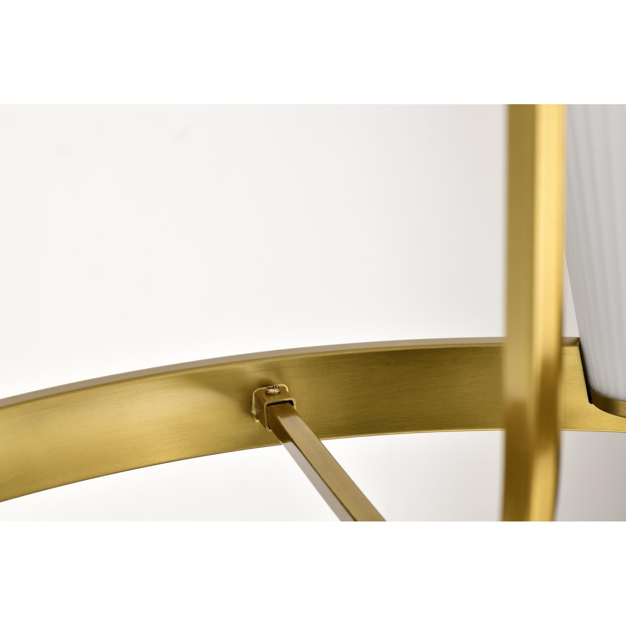 Shown in Burnished Brass finish and Ribbed White glass