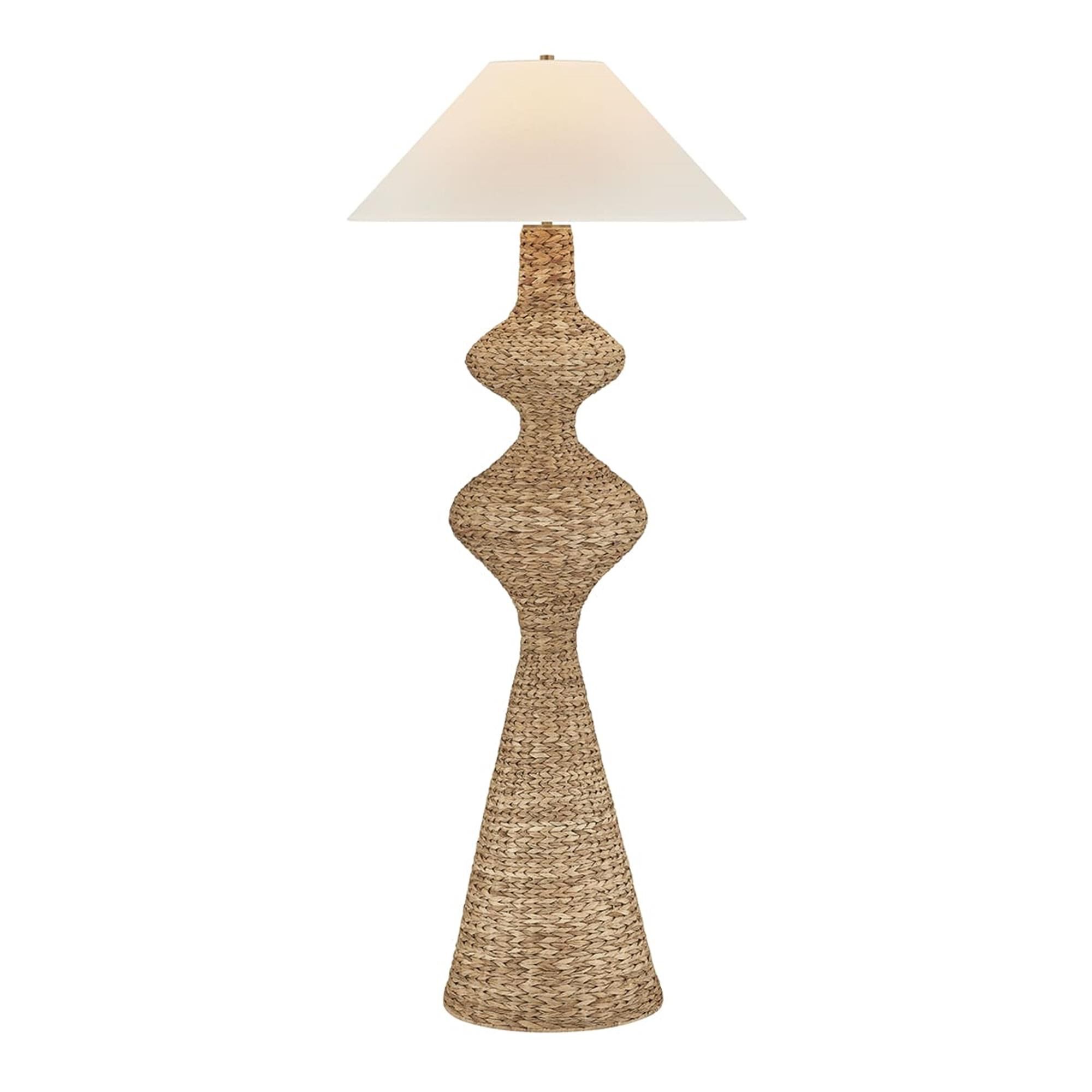 Shown in Patina Brass finish and Off White Linen shade