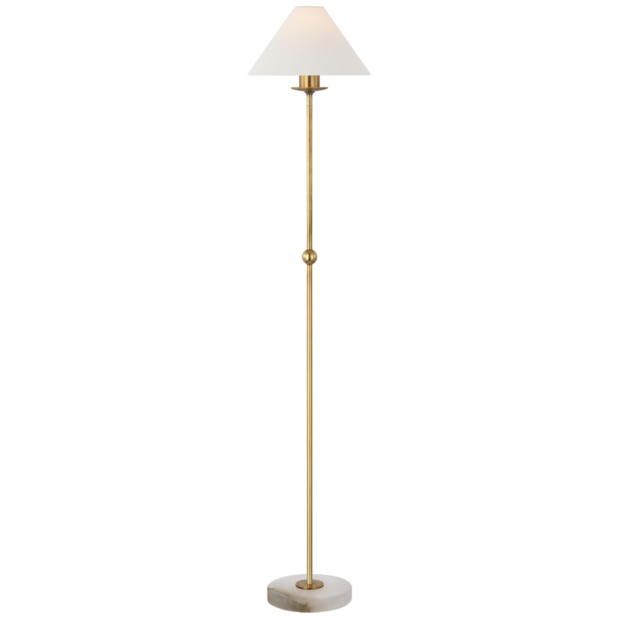 Shown in Antique-Burnished Brass and Alabaster finish and Linen shade
