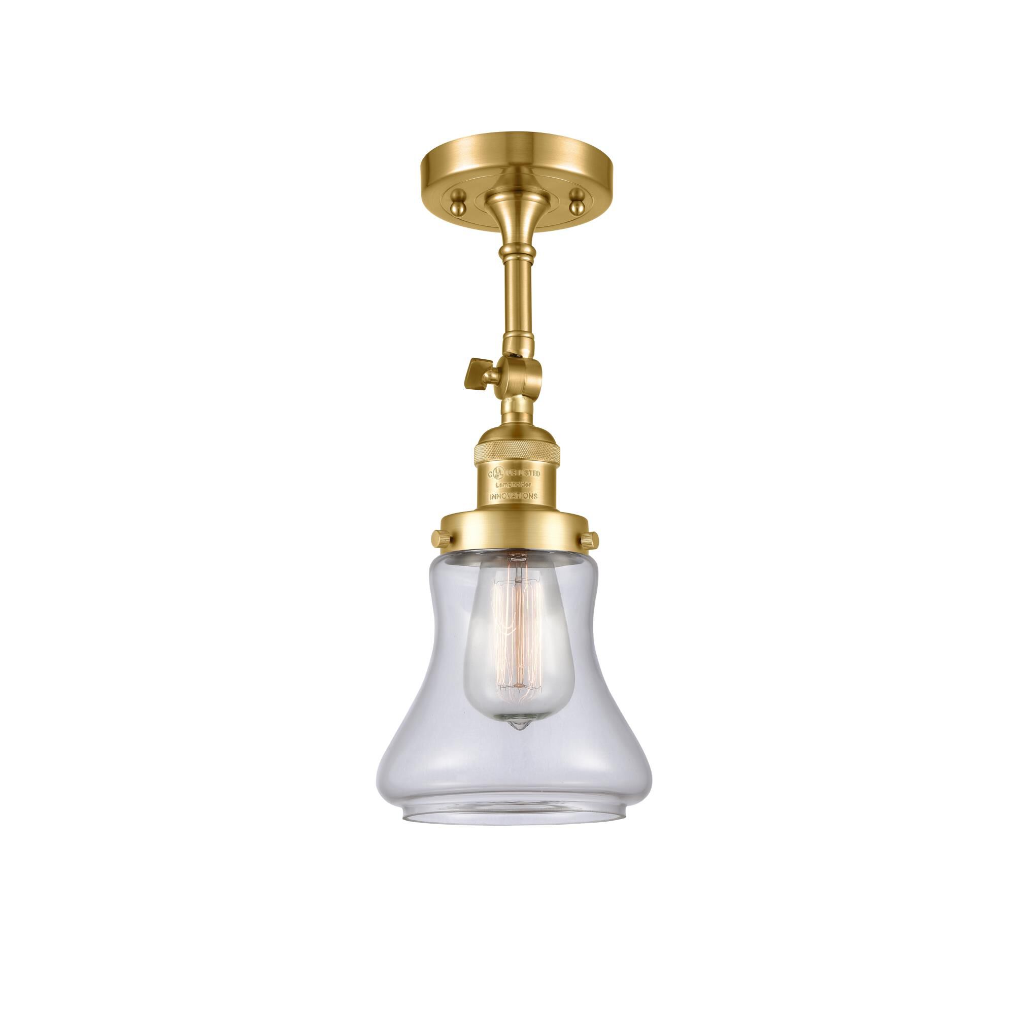 Shown in Satin Gold finish and Clear Bellmont glass