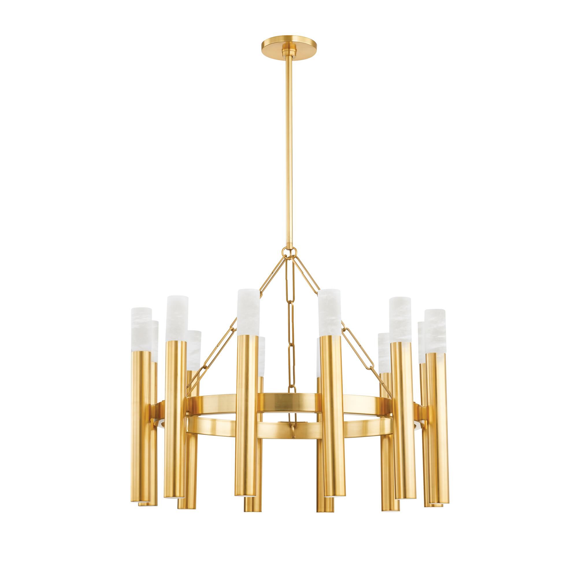 Shown in Aged Brass finish and White Alabaster glass