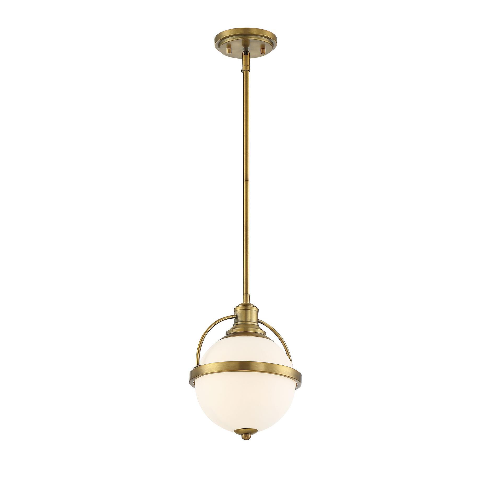 Shown in Warm Brass finish and White Opal glass