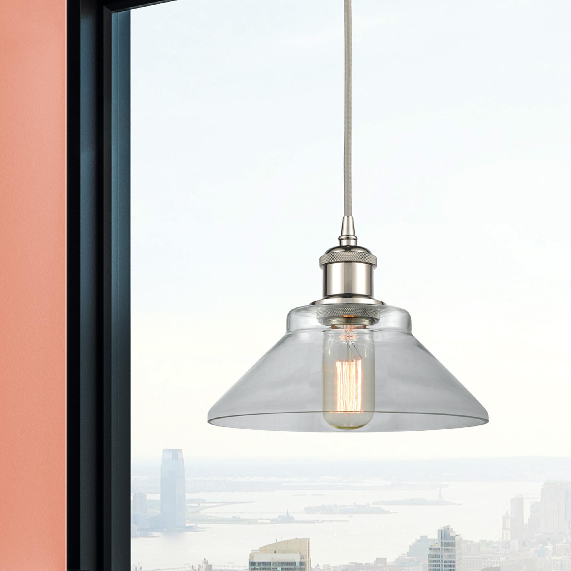 Shown in Polished Nickel finish and Clear Orwell glass and Polished Chrome accent