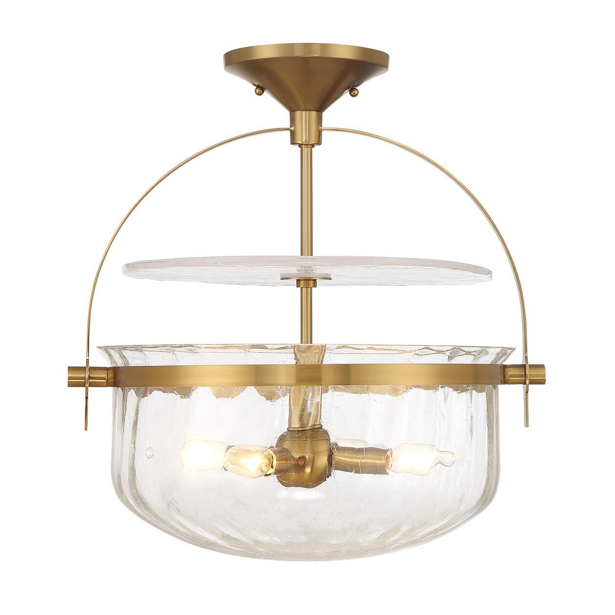 Shown in Warm Brass finish and Crackled glass