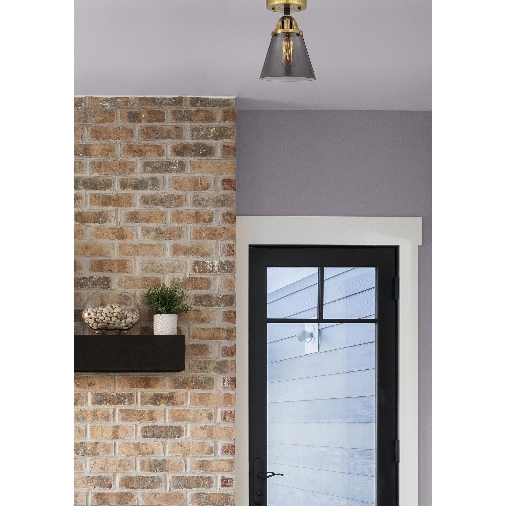 Shown in Black Antique Brass finish and Plated Smoke Small Cone glass and No Shade shade