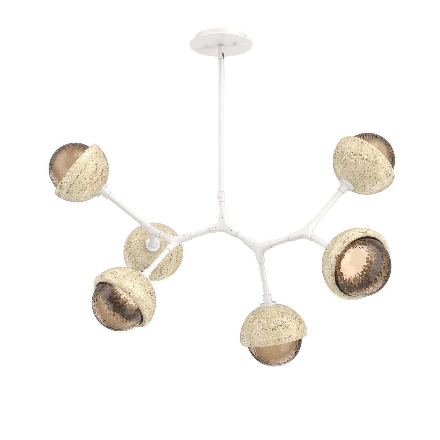 Shown in Salt White finish and Bronze glass and Travertine Stone accent