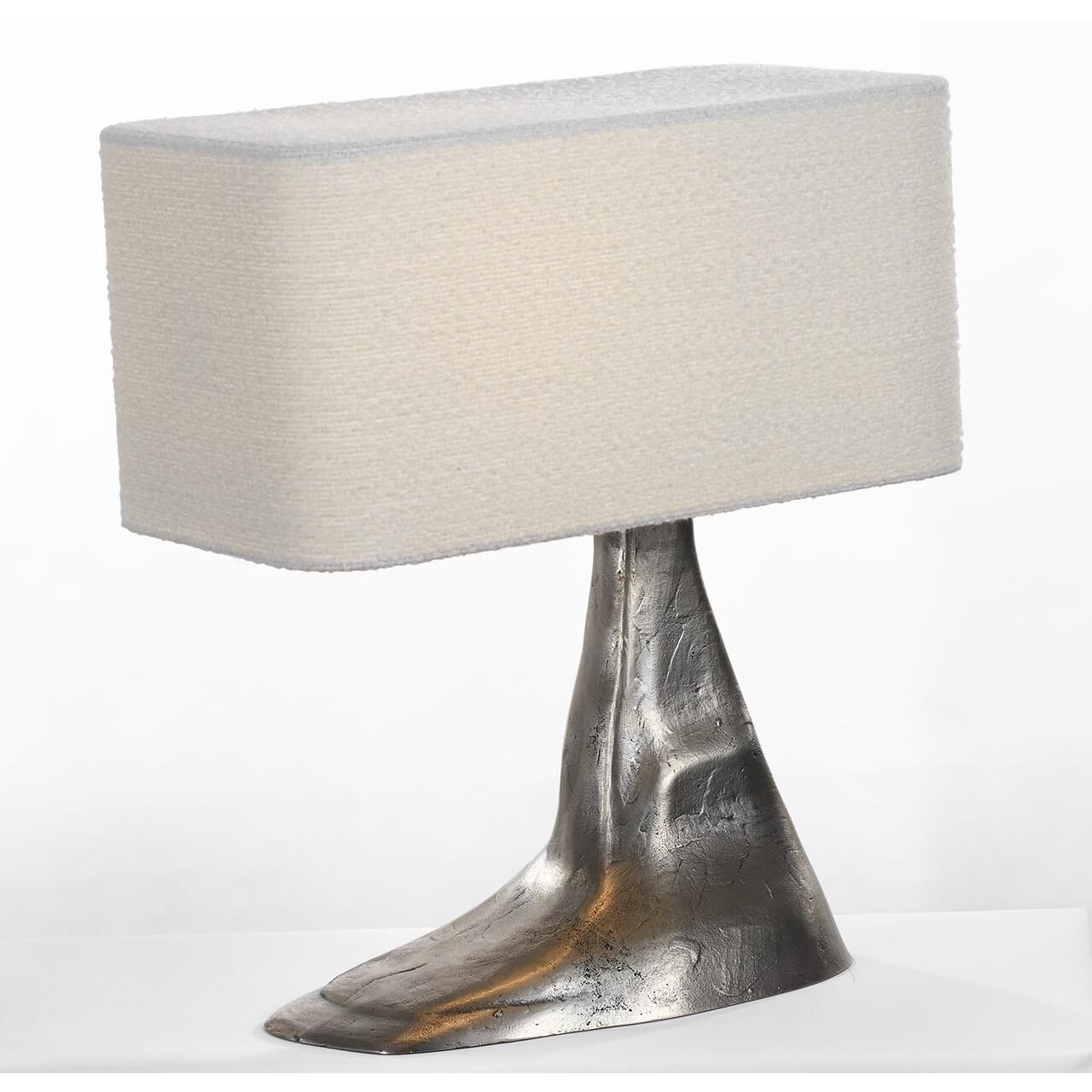 Shown in Museum Pewter finish and Boucle Rectangle shade
