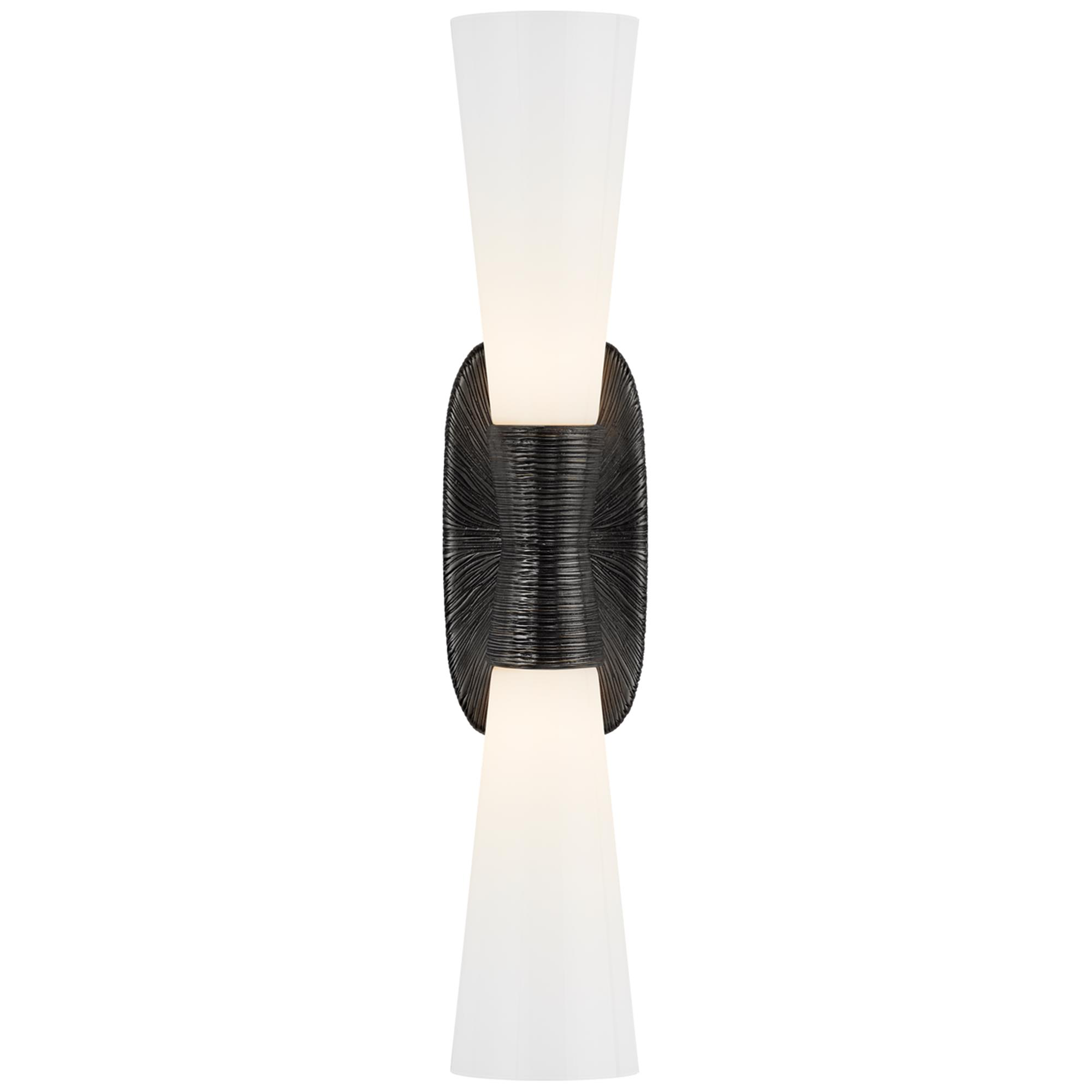 Shown in Aged Iron finish and White glass