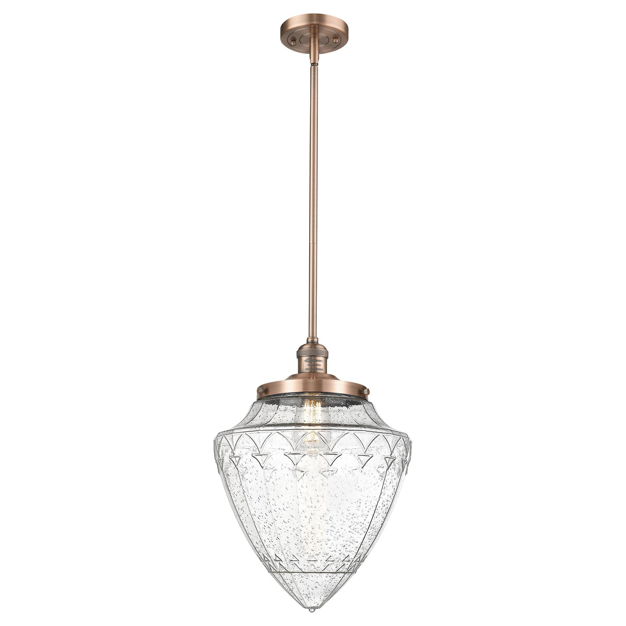 Shown in Antique Copper finish and Seedy glass