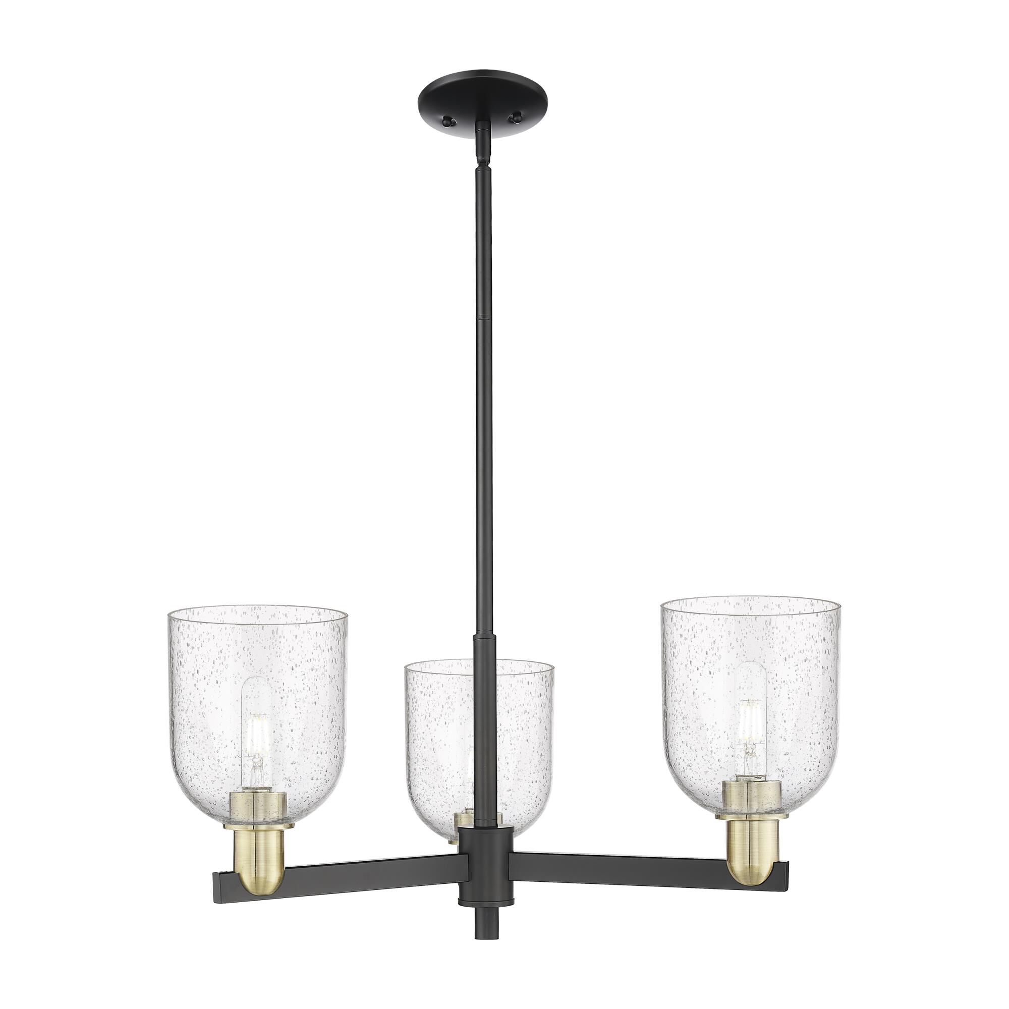 Shown in Black Antique Brass finish and Seedy glass