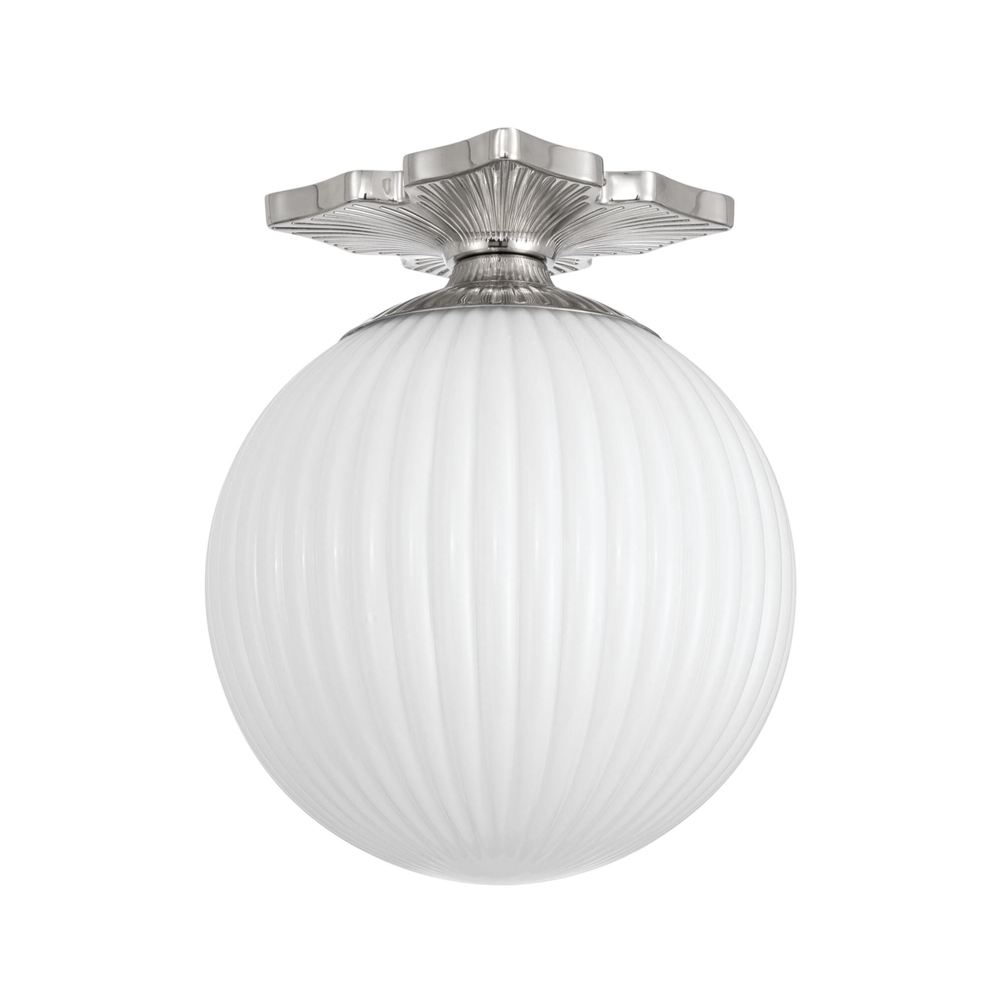 Shown in Polished Nickel finish and Ribbed glass and Ribbed Glass shade
