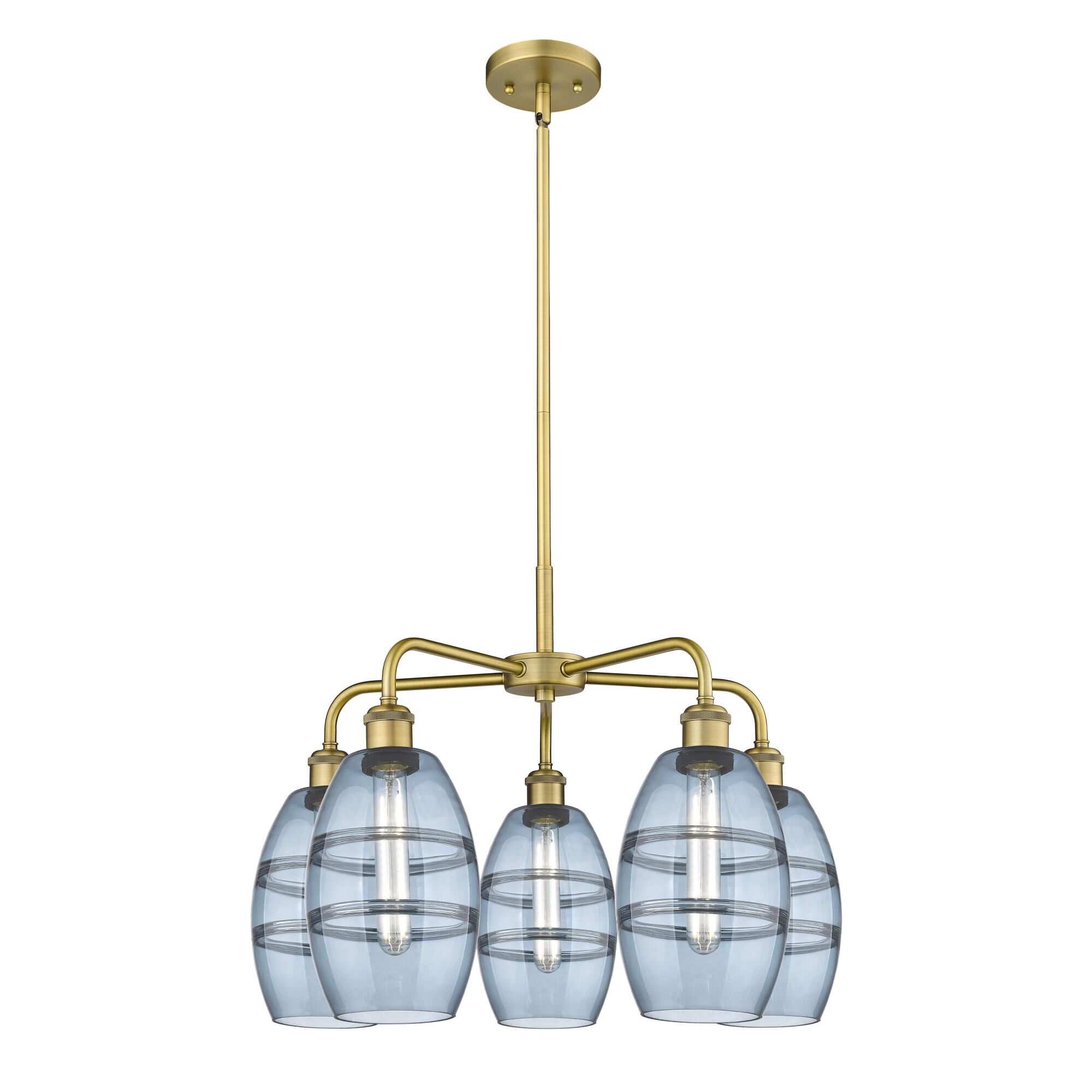 Shown in Brushed Brass finish and Princess Blue glass