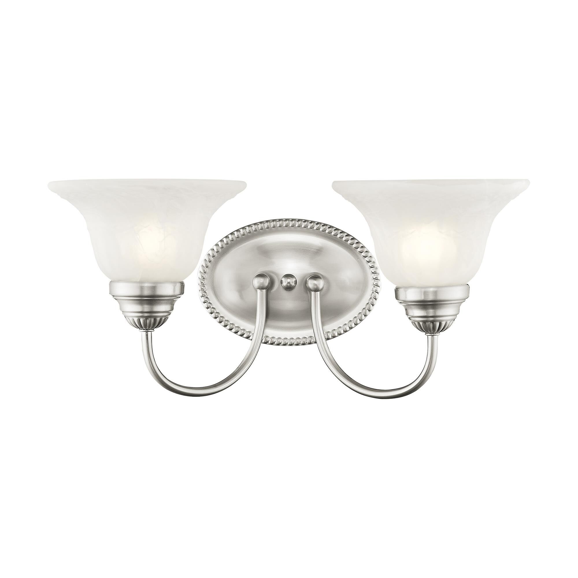 Shown in Brushed Nickel finish and White Alabaster glass