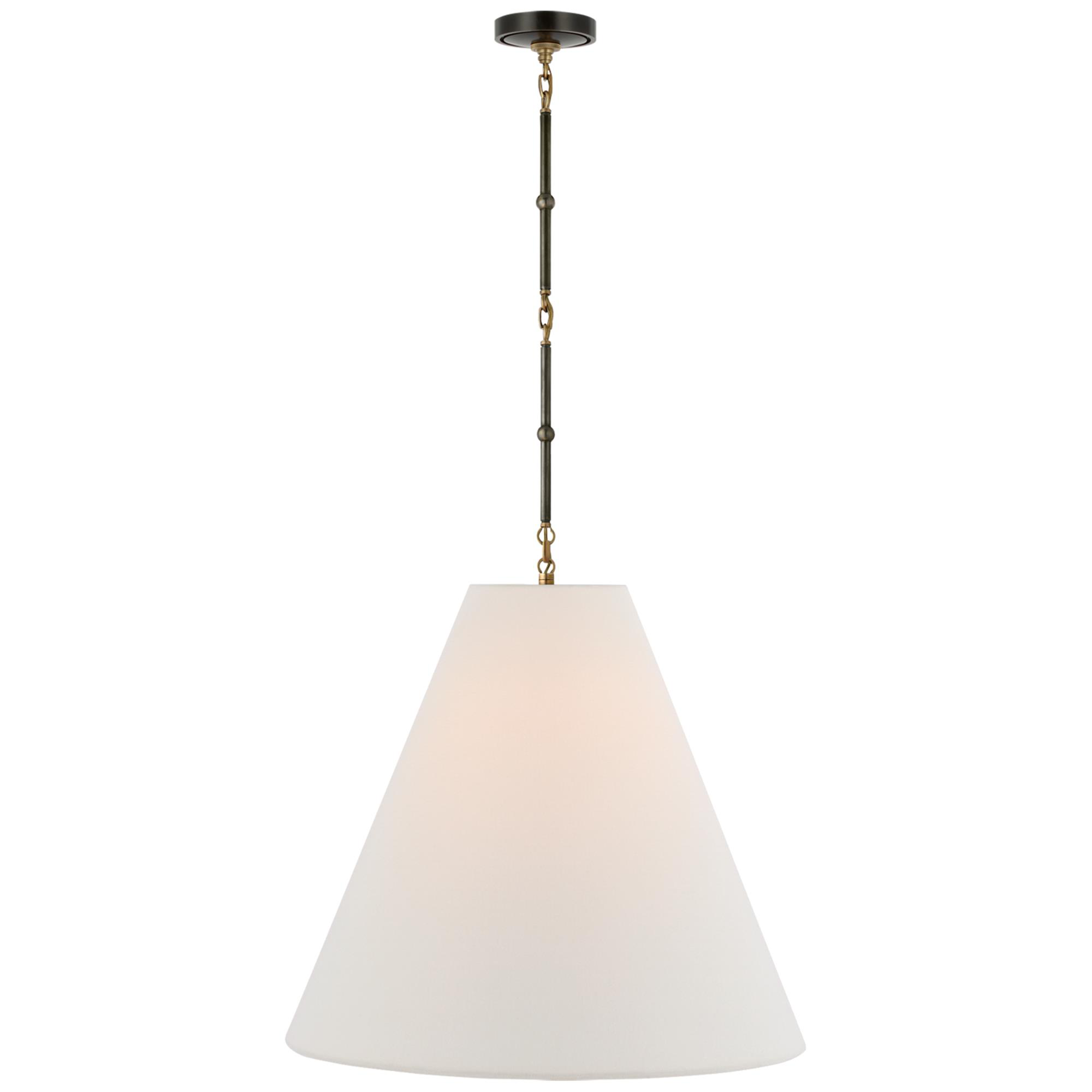 Shown in Bronze With Antique Brass finish and Linen shade