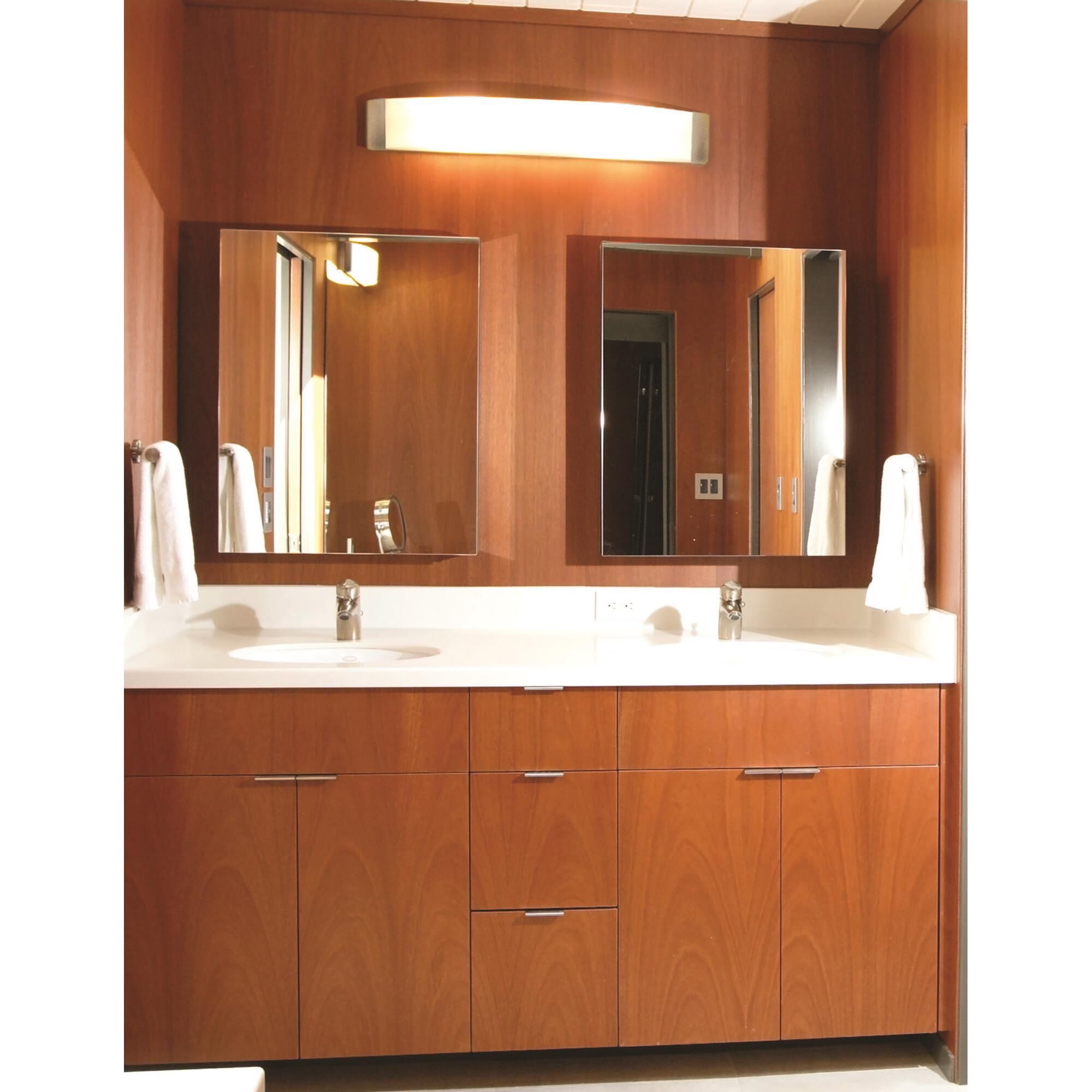 Shown in Satin Nickel finish and Linen Acrylic glass and 120-277 Volt Dimmer accent