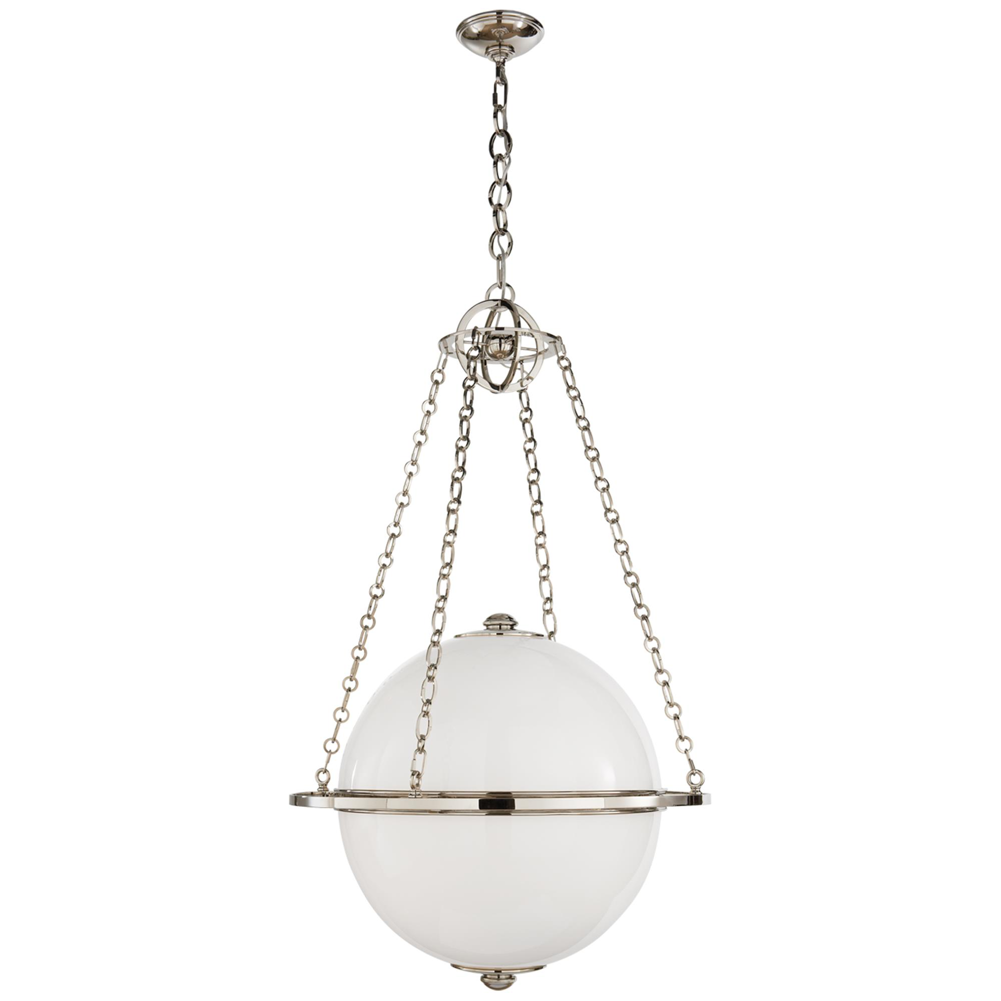 Shown in Polished Nickel finish and White glass