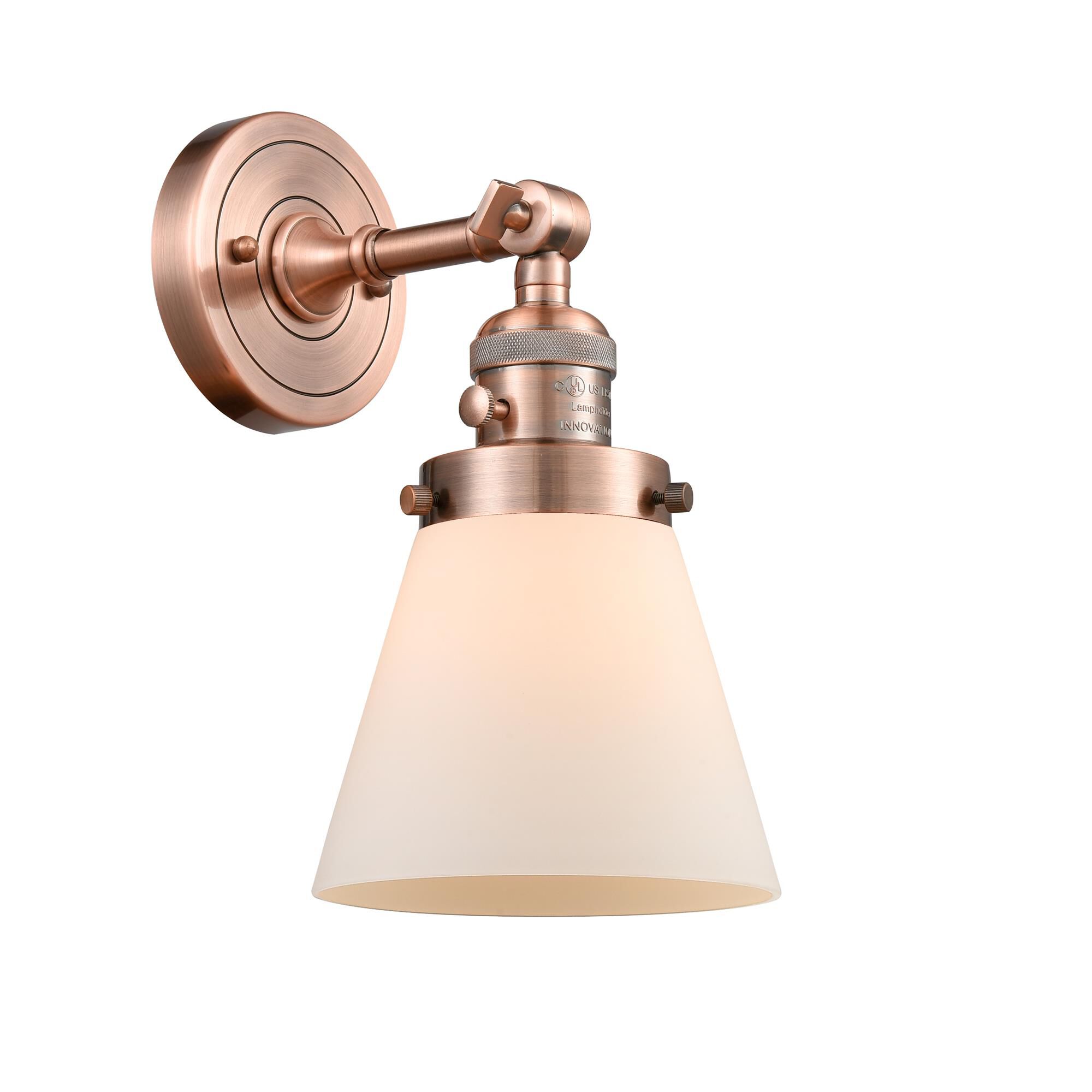 Shown in Antique Copper finish and Matte White Cased glass