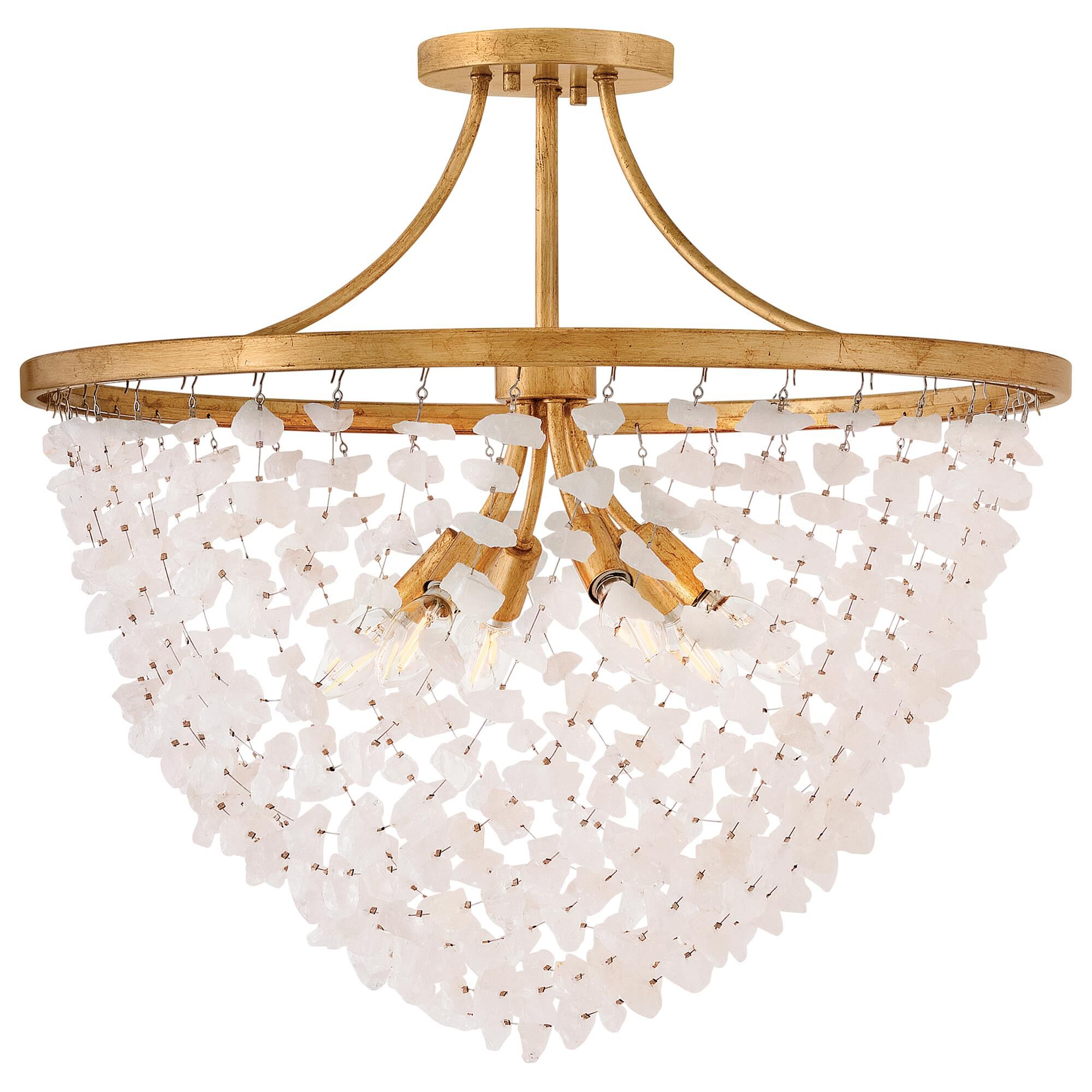 Shown in Distressed Brass finish and Rock Crystal glass