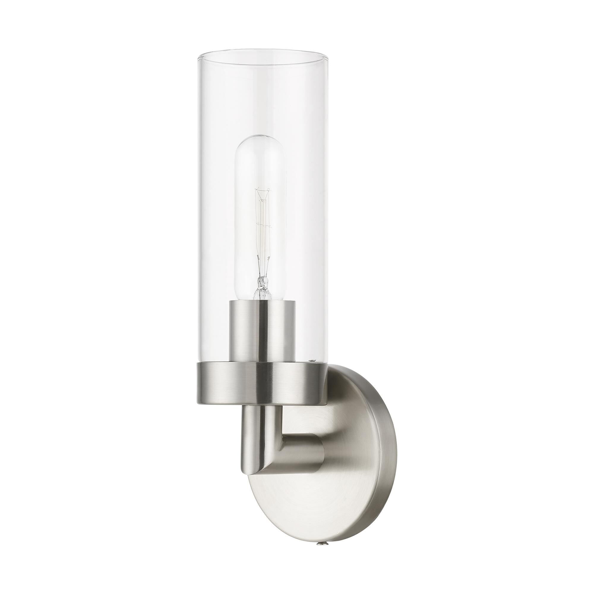 Shown in Brushed Nickel finish and Clear glass