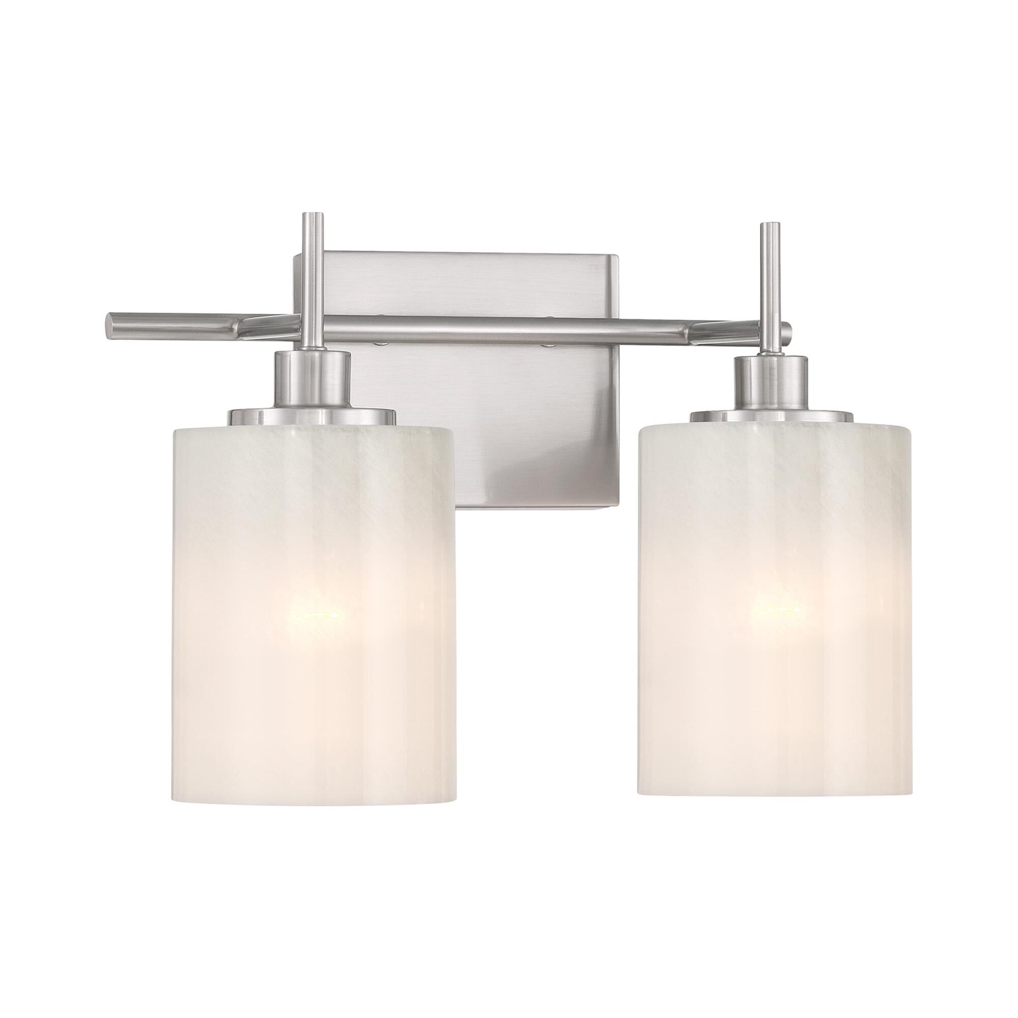 Shown in Brushed Nickel finish and White Strie glass