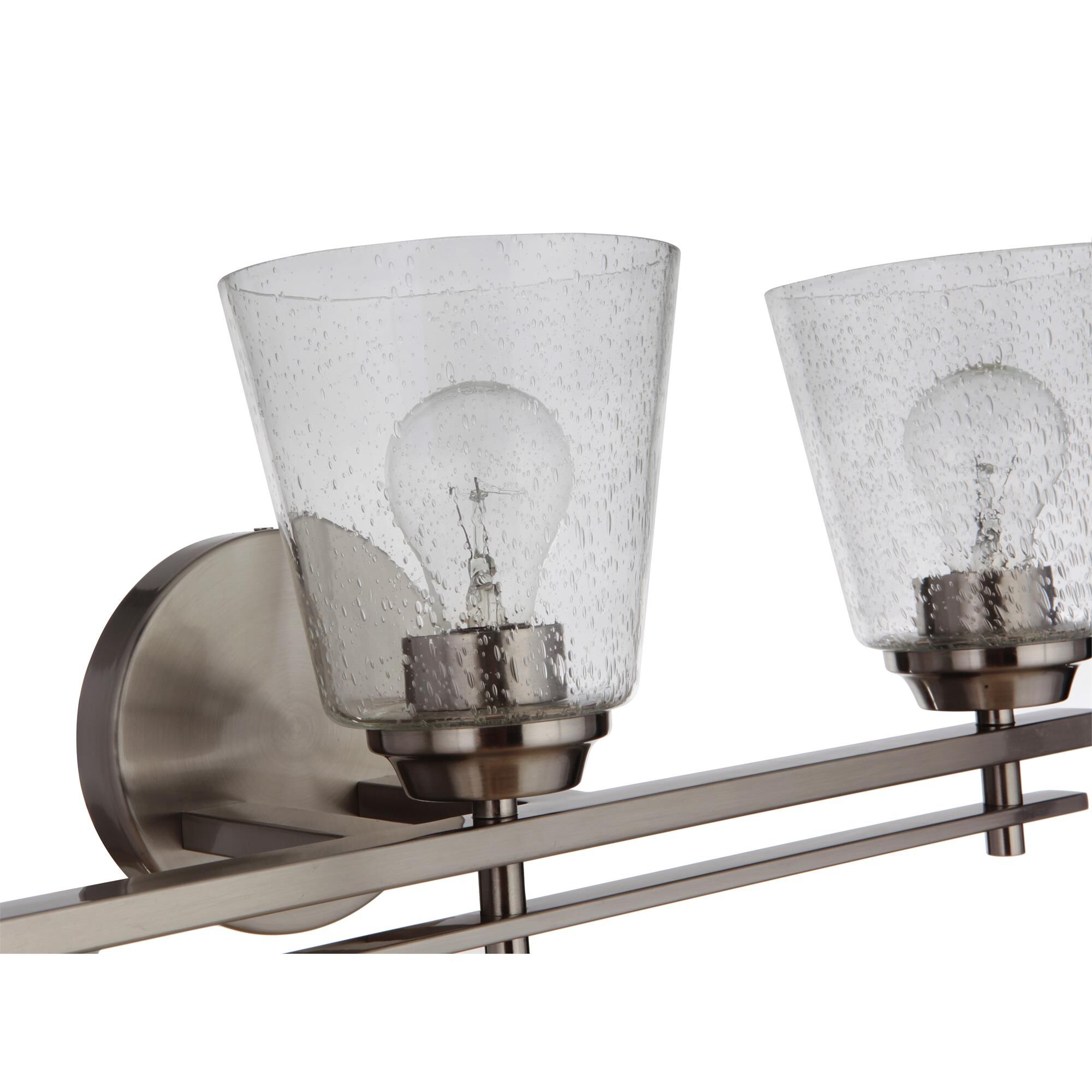 Shown in Brushed Polished Nickel finish and Clear Seeded glass and Glass shade