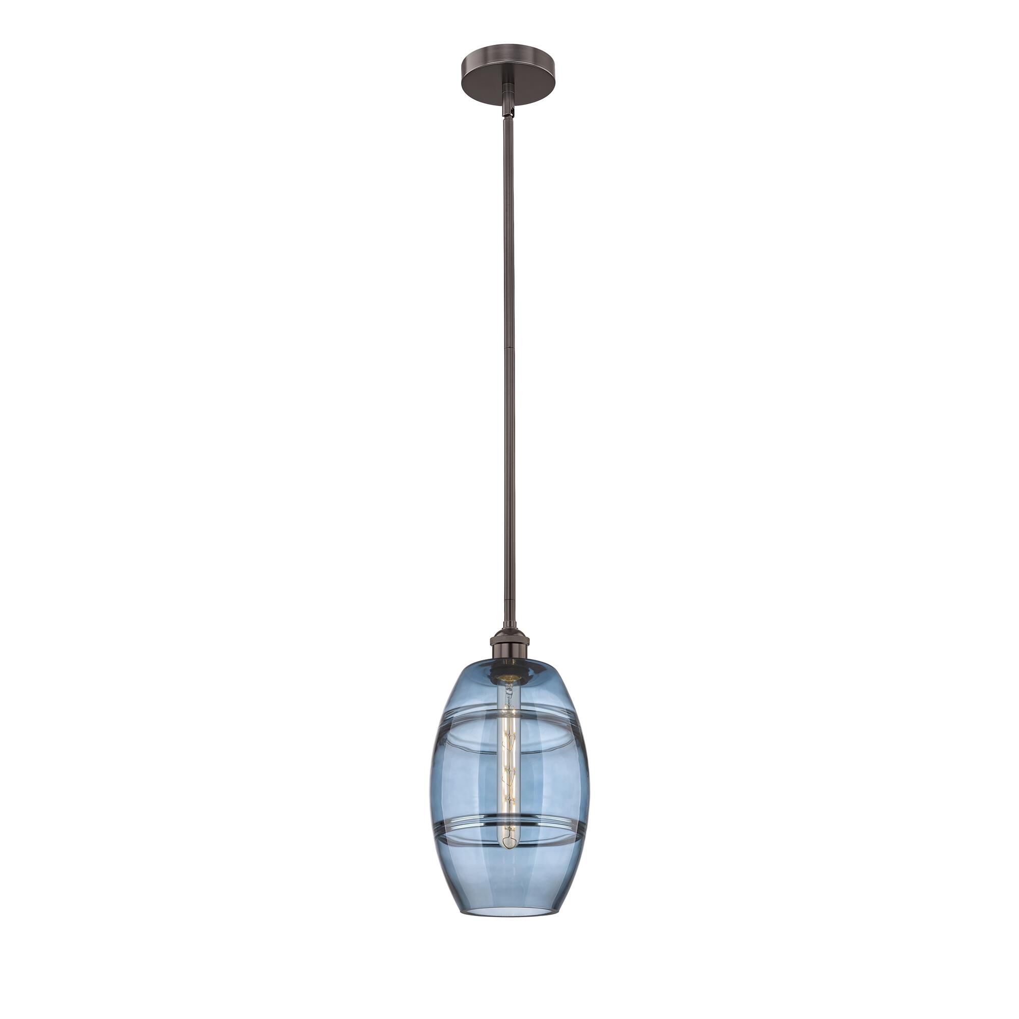 Shown in Oil Rubbed Bronze finish and Princess Blue glass