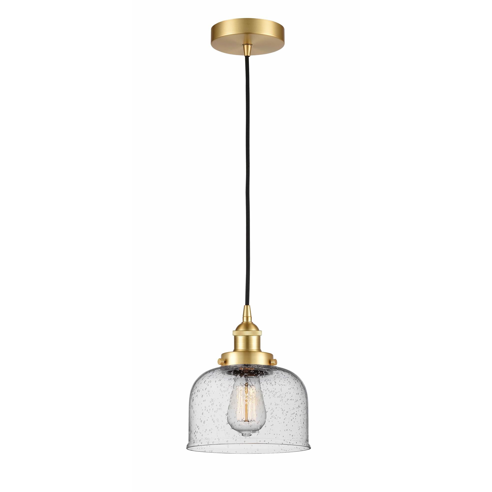 Shown in Satin Gold finish and Seedy Large Bell glass