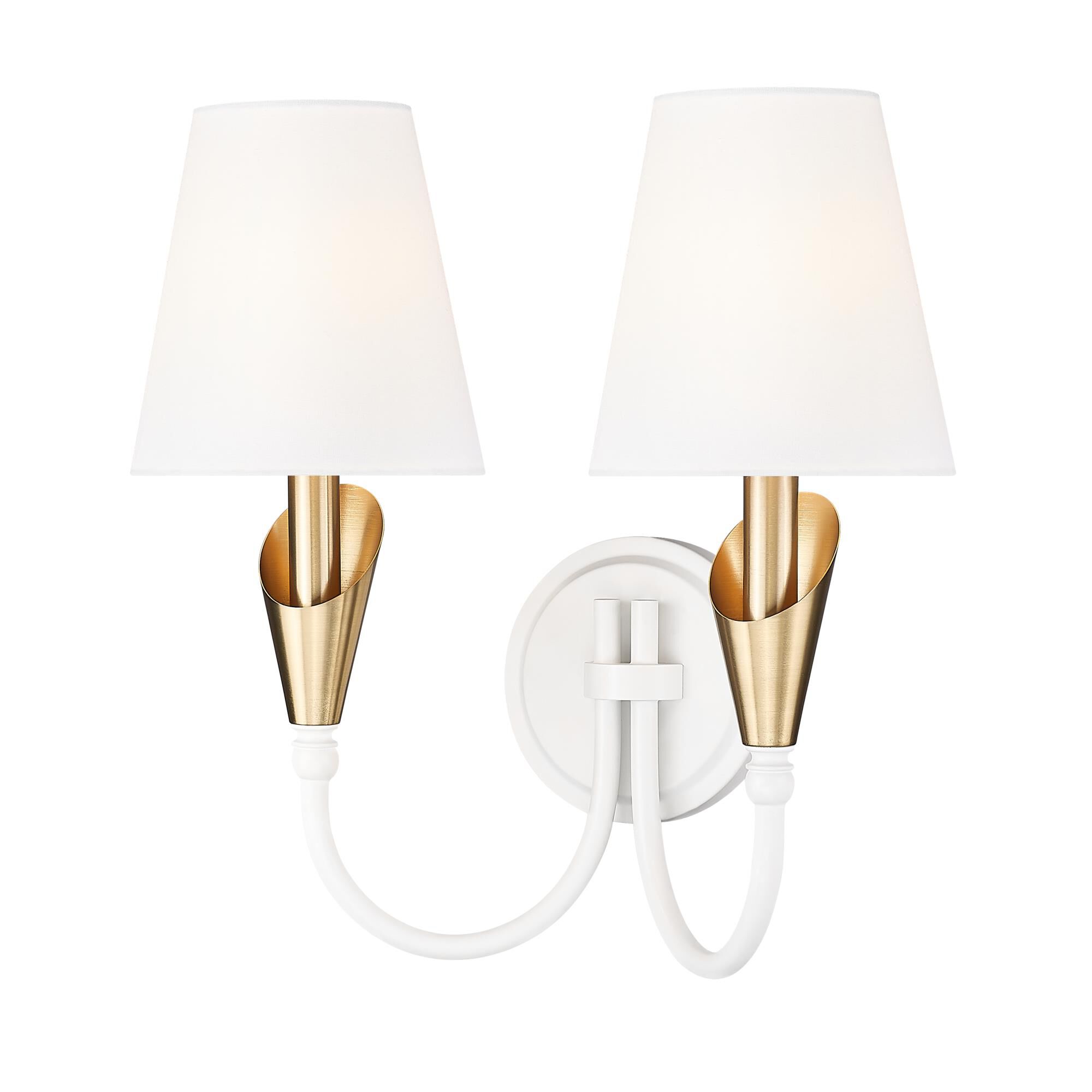 Shown in Textured White And Modern Gold finish and White glass and White shade