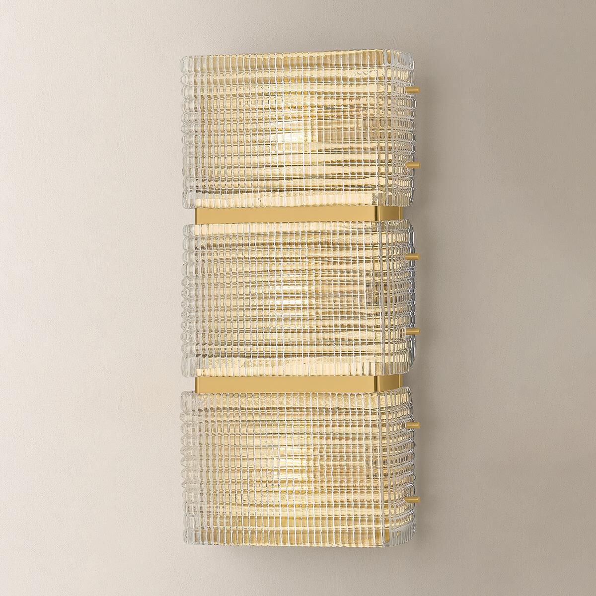 Shown in Vintage Brass finish and Piastre glass