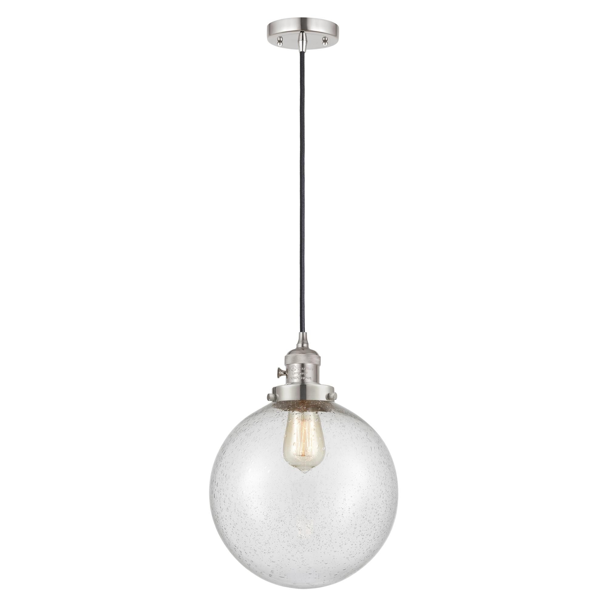Shown in Polished Nickel finish and Seedy glass